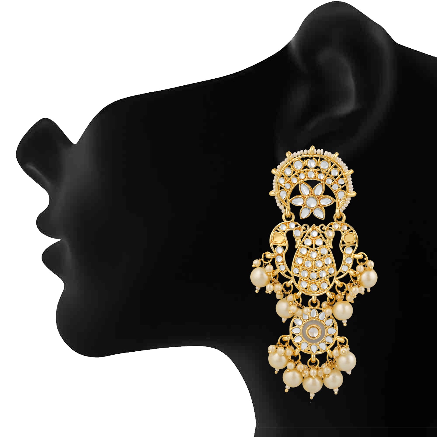Traditional White Kundan Long Dangler Earring