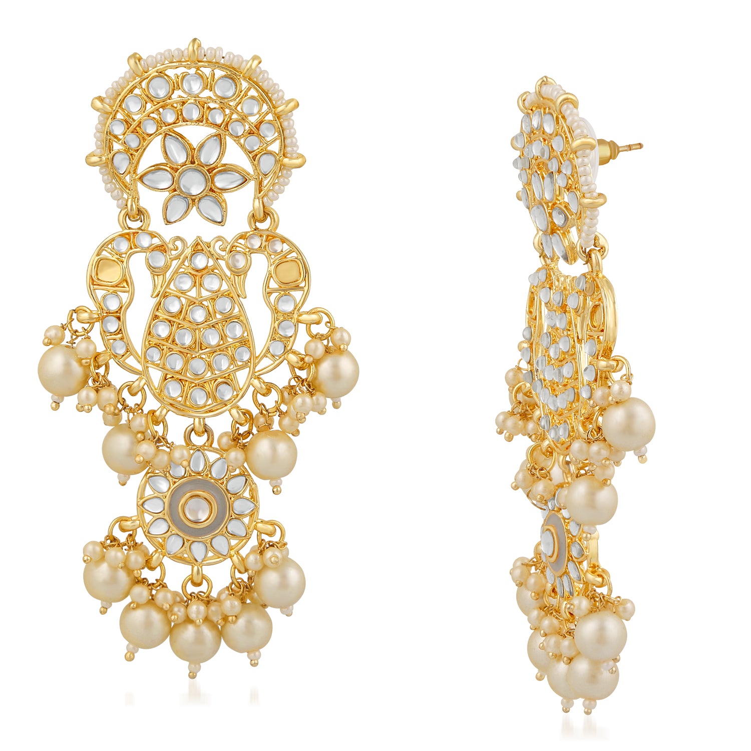 Traditional White Kundan Long Dangler Earring