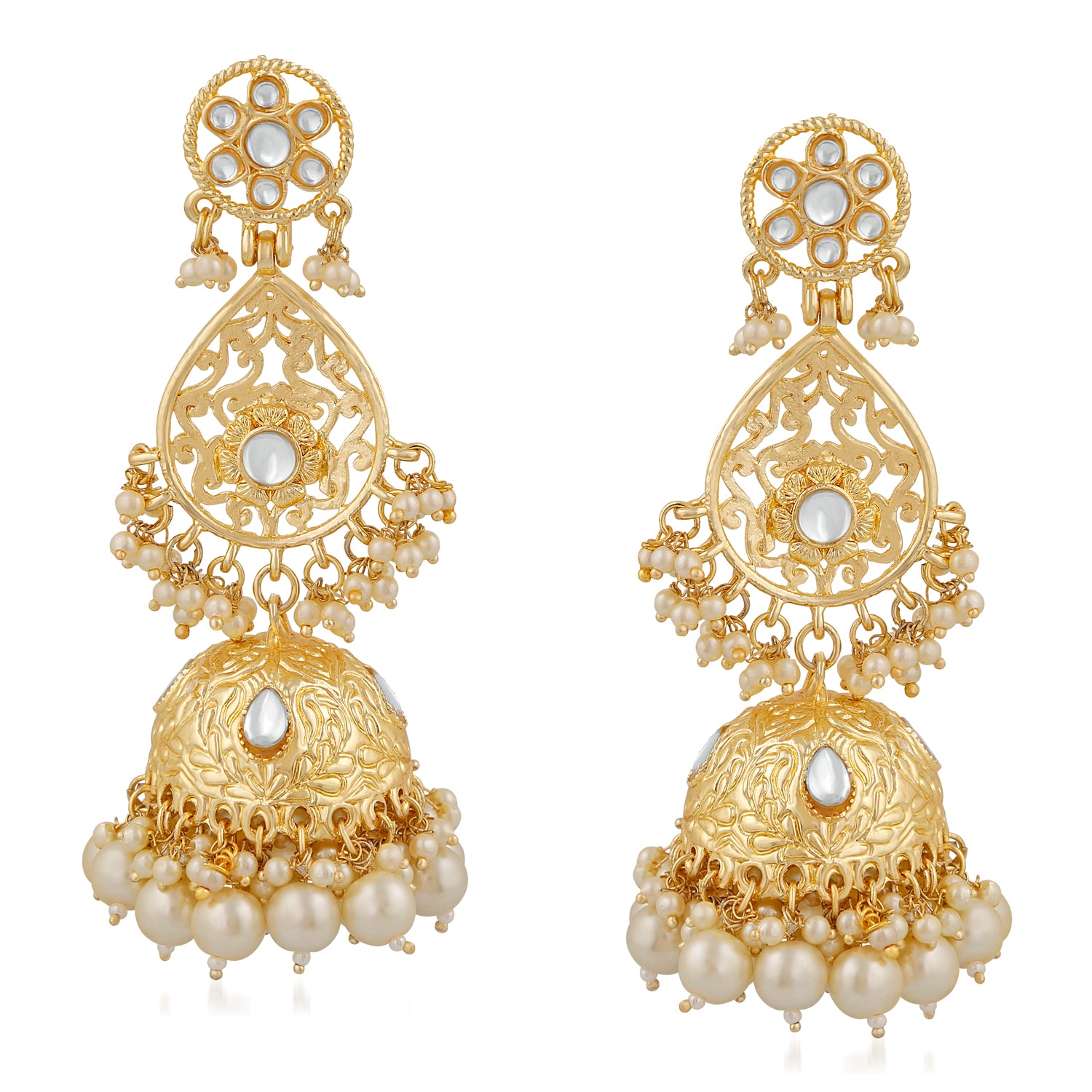 Ethnic White Kundan Long Dangler Jhumki Earring