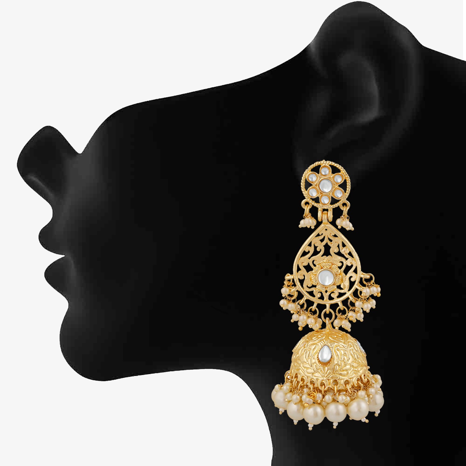 Ethnic White Kundan Long Dangler Jhumki Earring