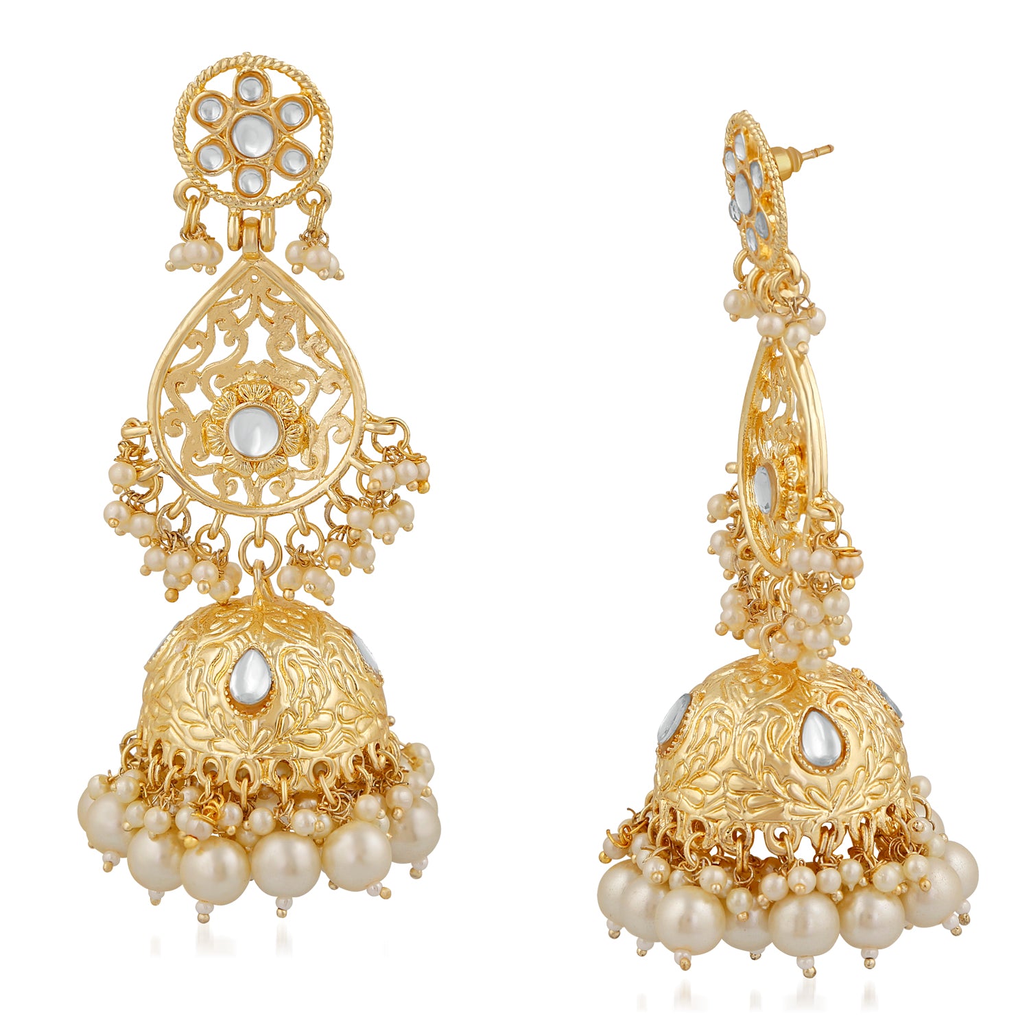 Ethnic White Kundan Long Dangler Jhumki Earring