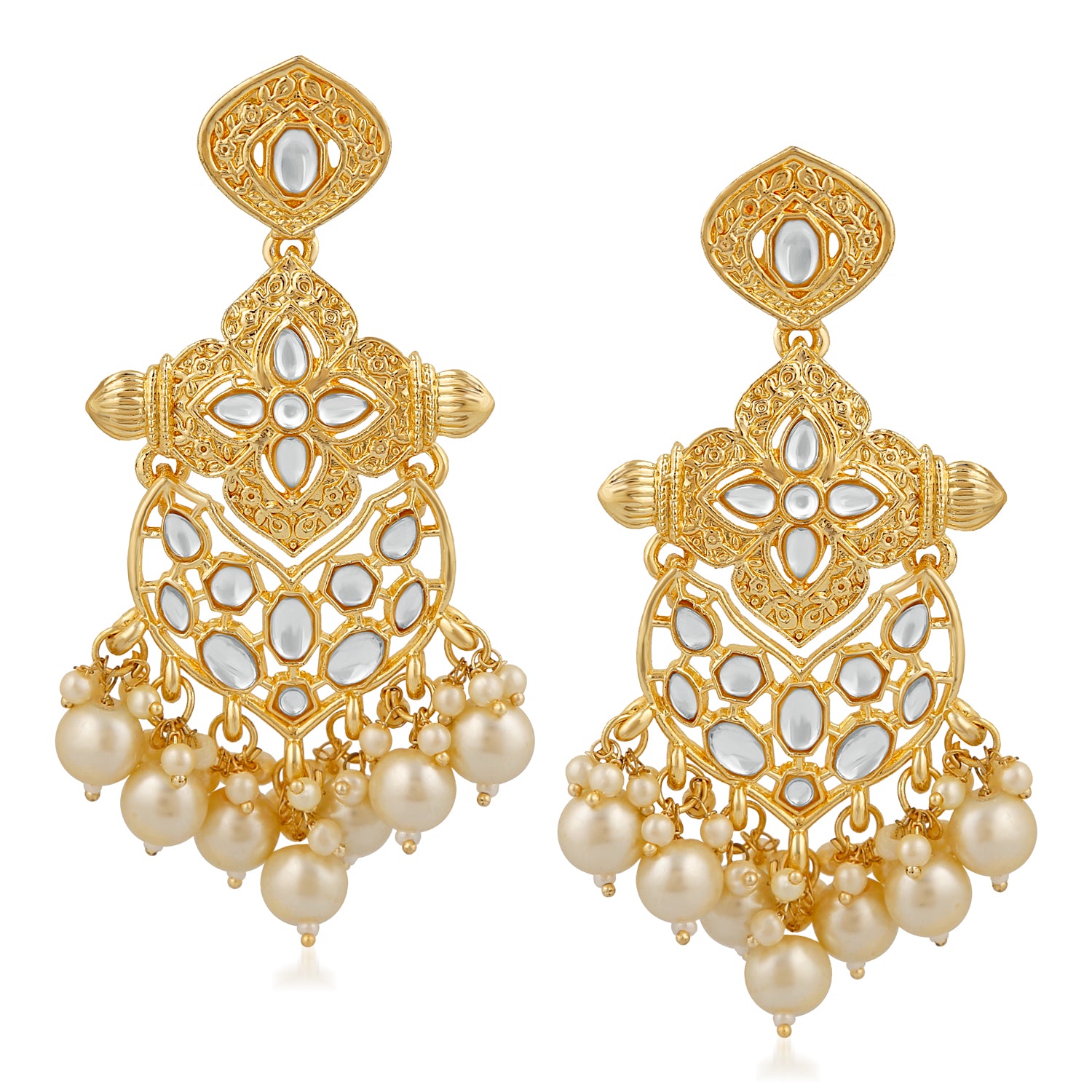 Ethnic White Kundan Dangler Earring