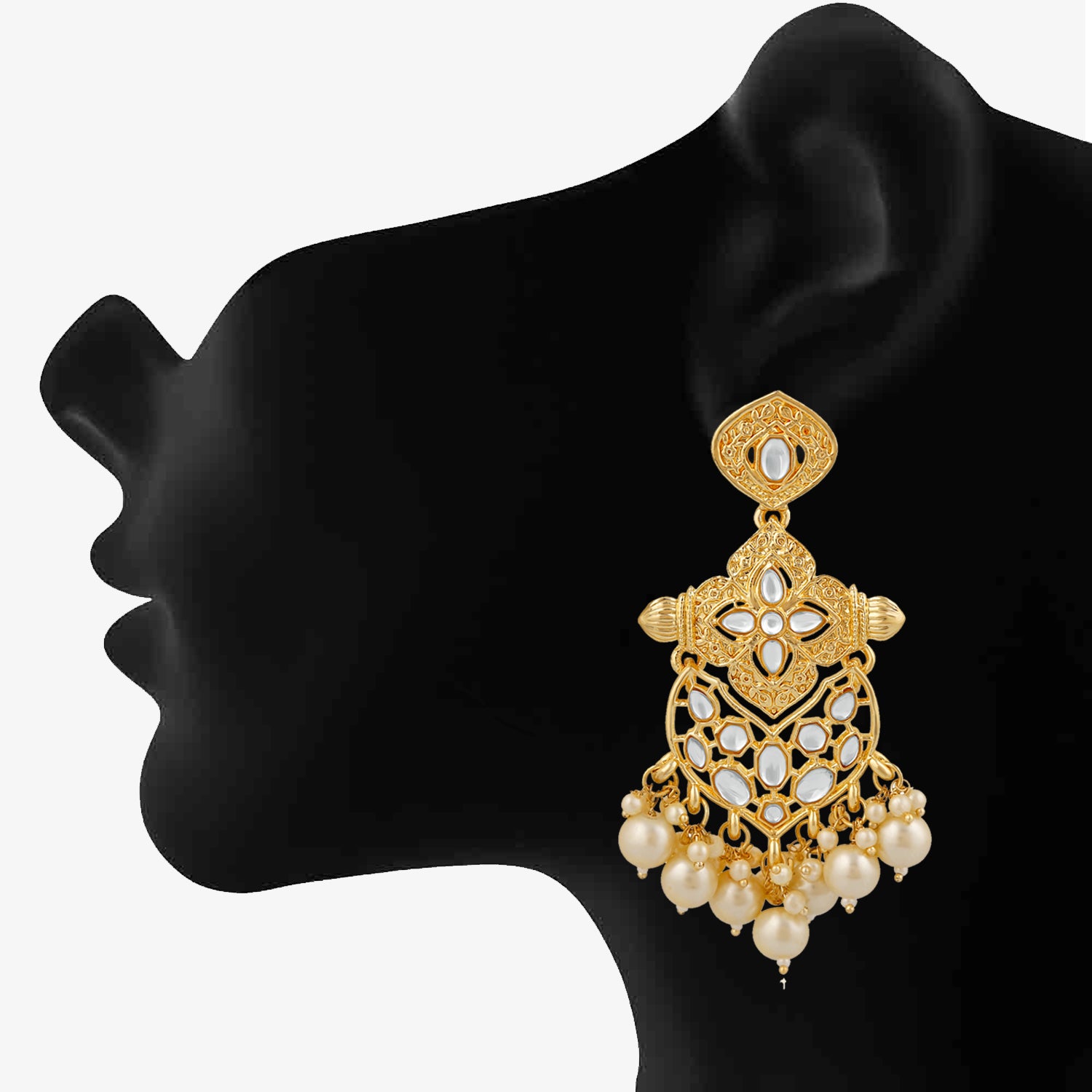 Ethnic White Kundan Dangler Earring