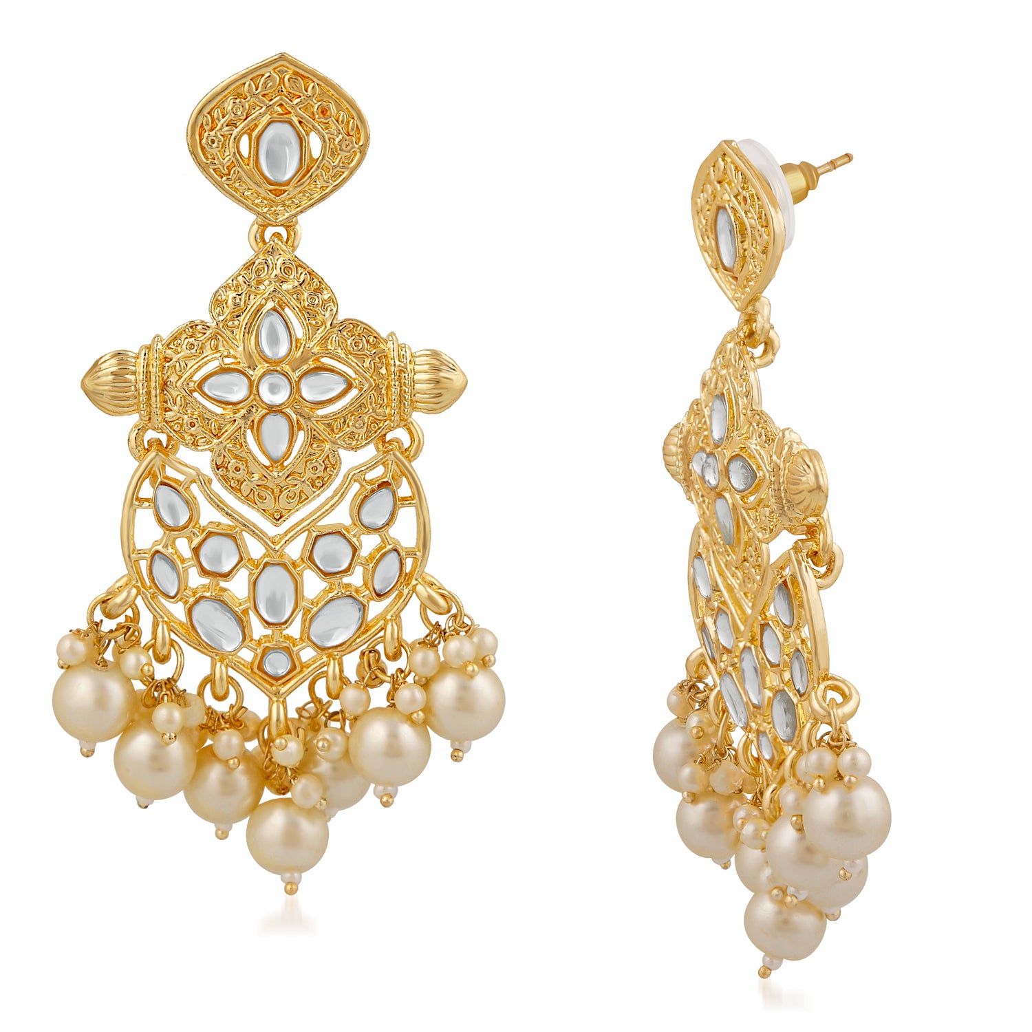 Ethnic White Kundan Dangler Earring