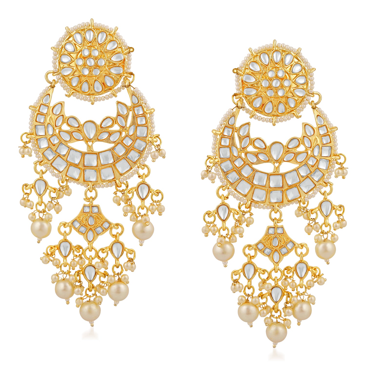 Traditional White Kundan Chandbali Long Dangler Earring