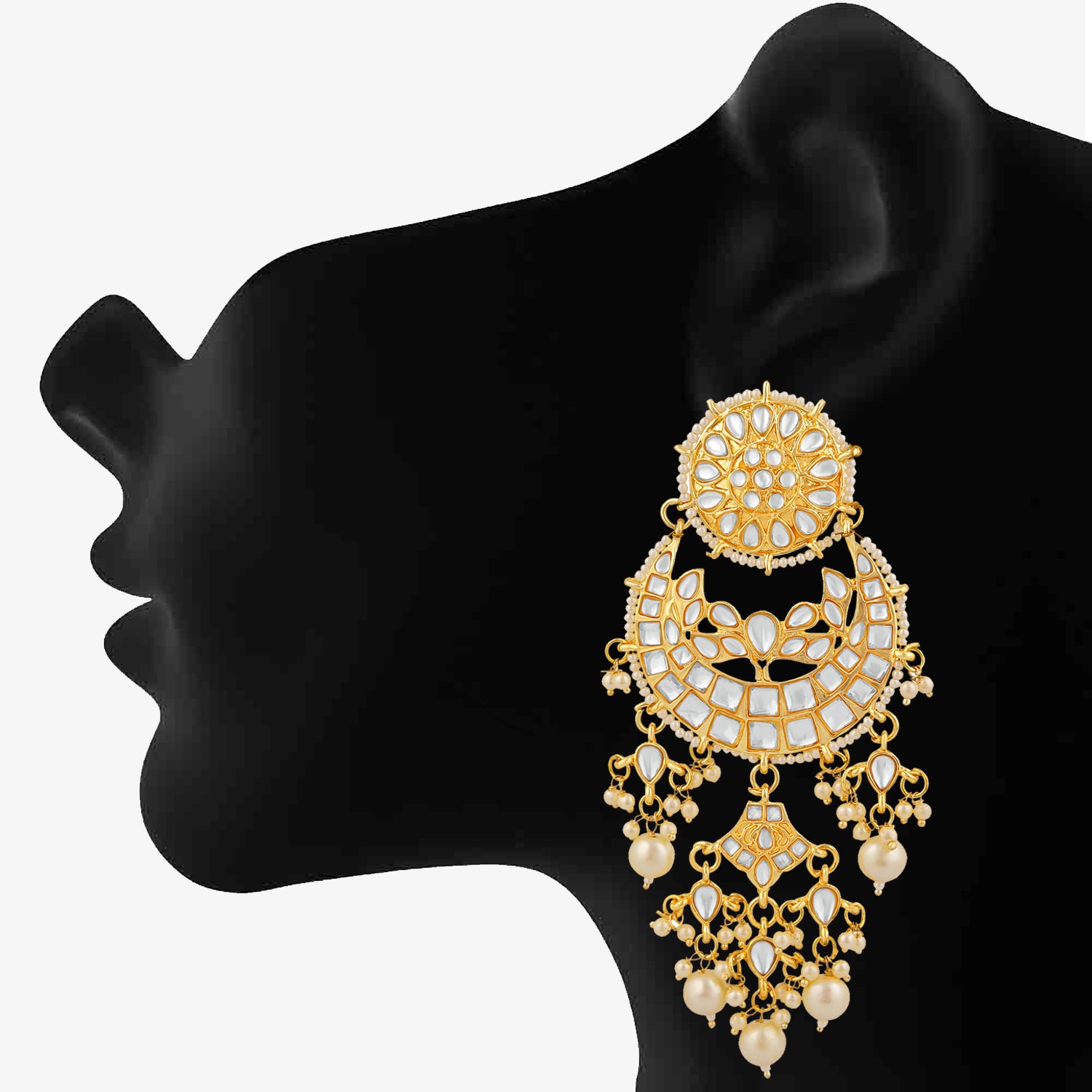 Traditional White Kundan Chandbali Long Dangler Earring