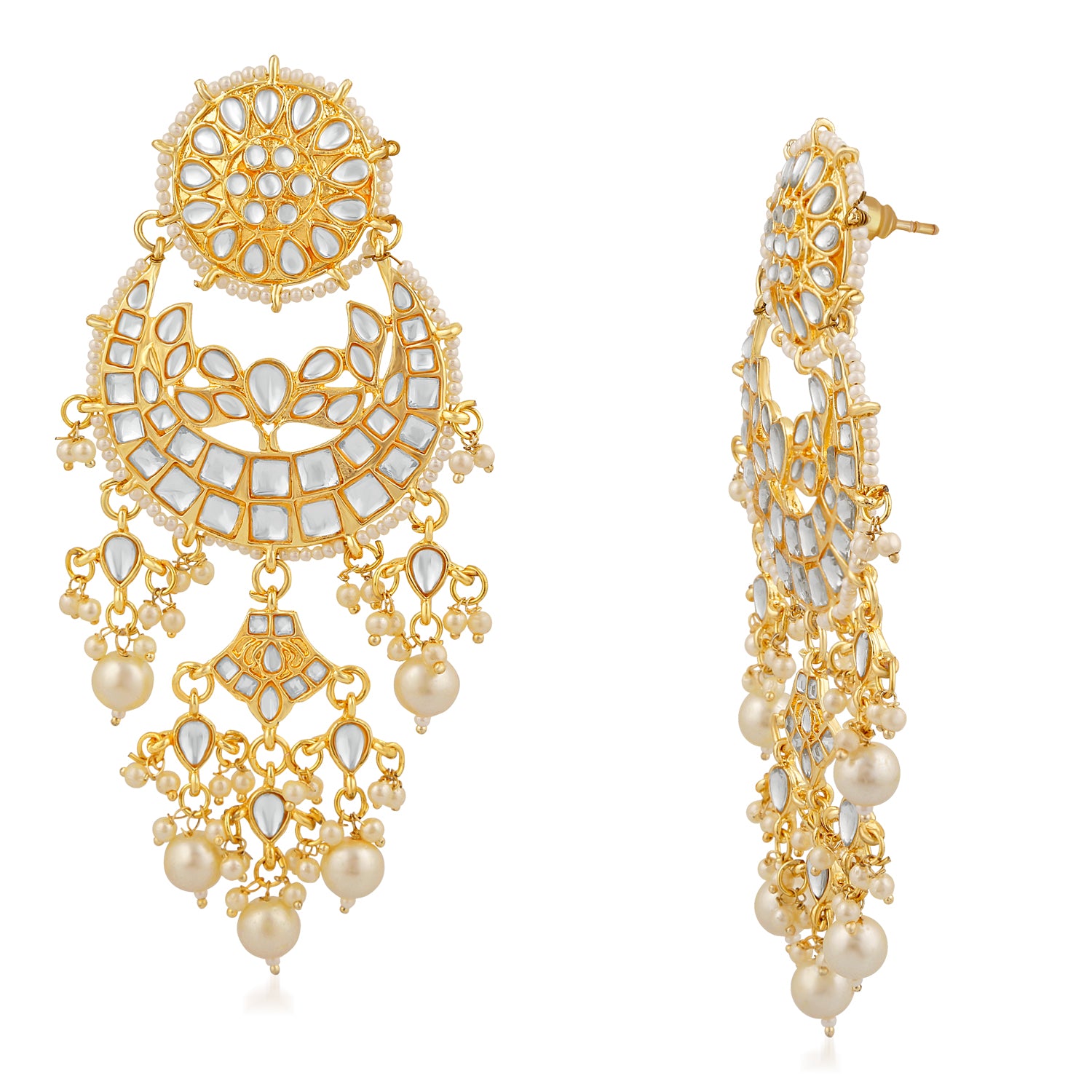 Traditional White Kundan Chandbali Long Dangler Earring