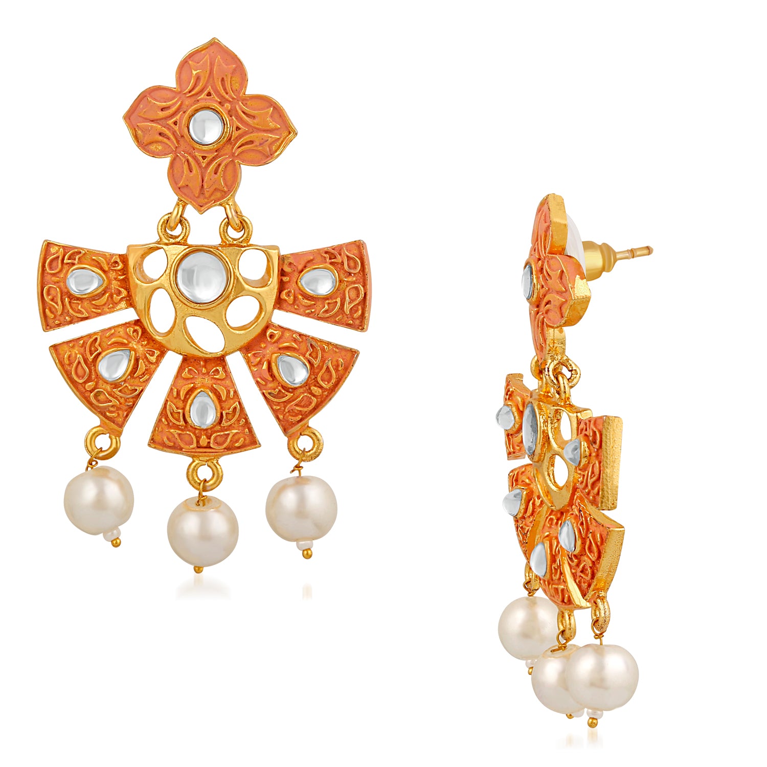 Traditional Floral Kundan Dangel Earring with Meenakari Work
