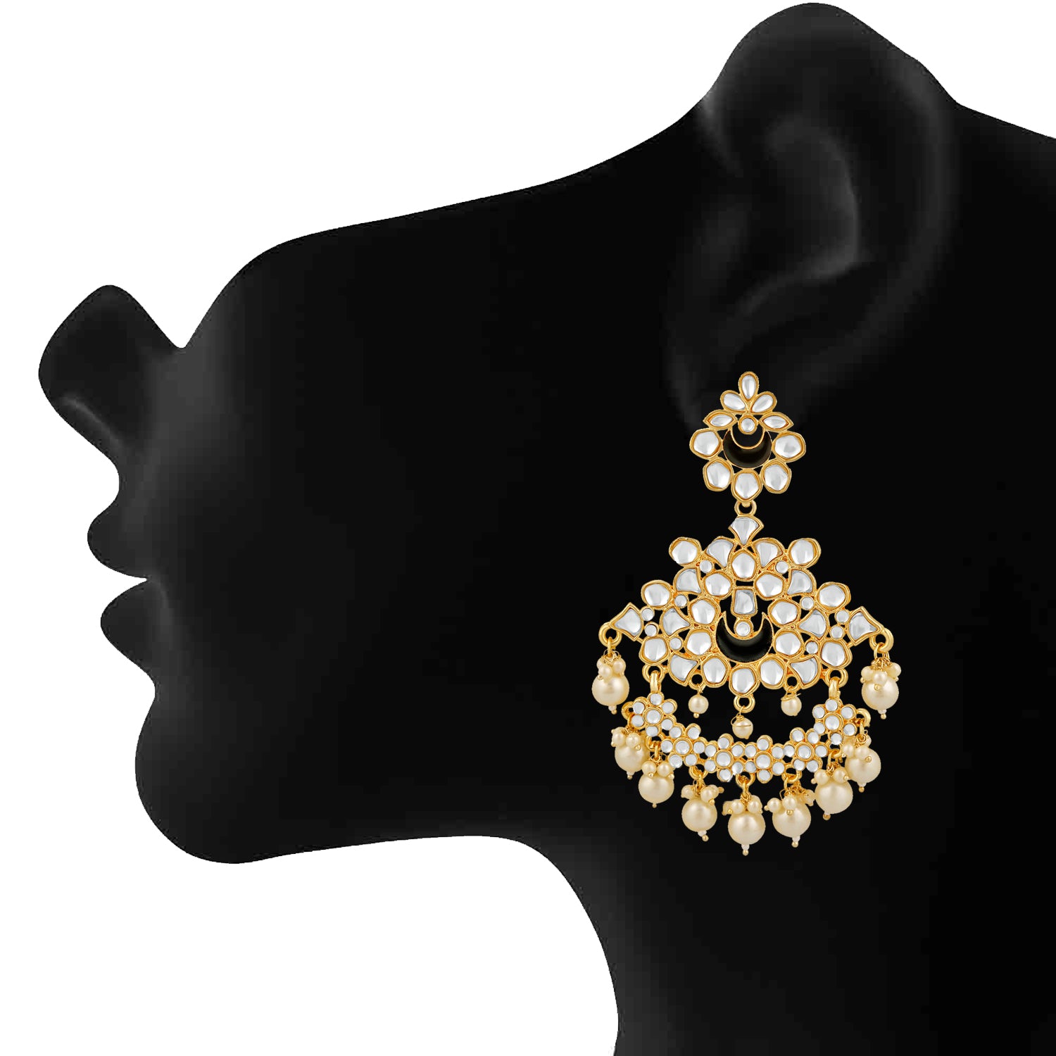 Ethnic White Kundan Chandbali Earring