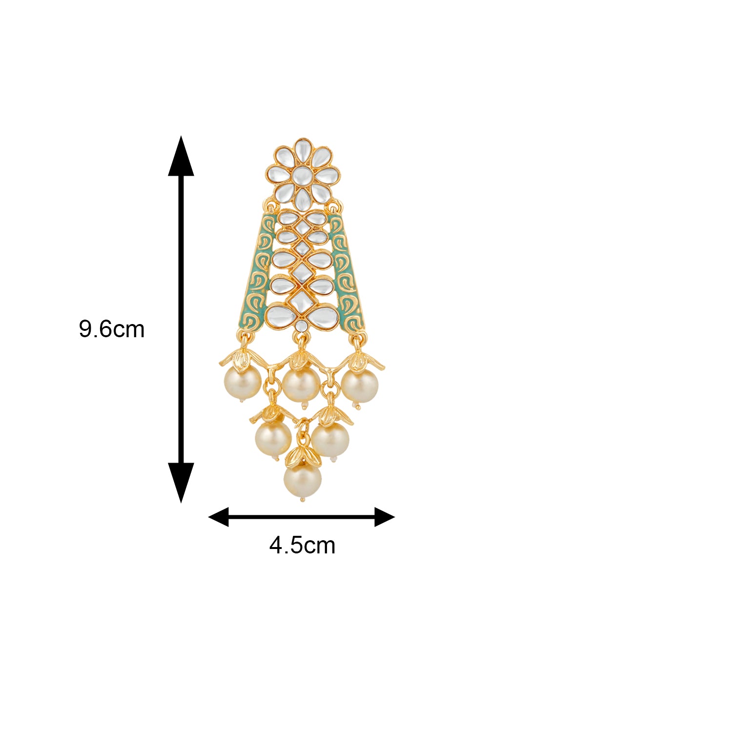 Ethnic White Kundan Floral Triangular Green Meenakari Work Dangler Earring