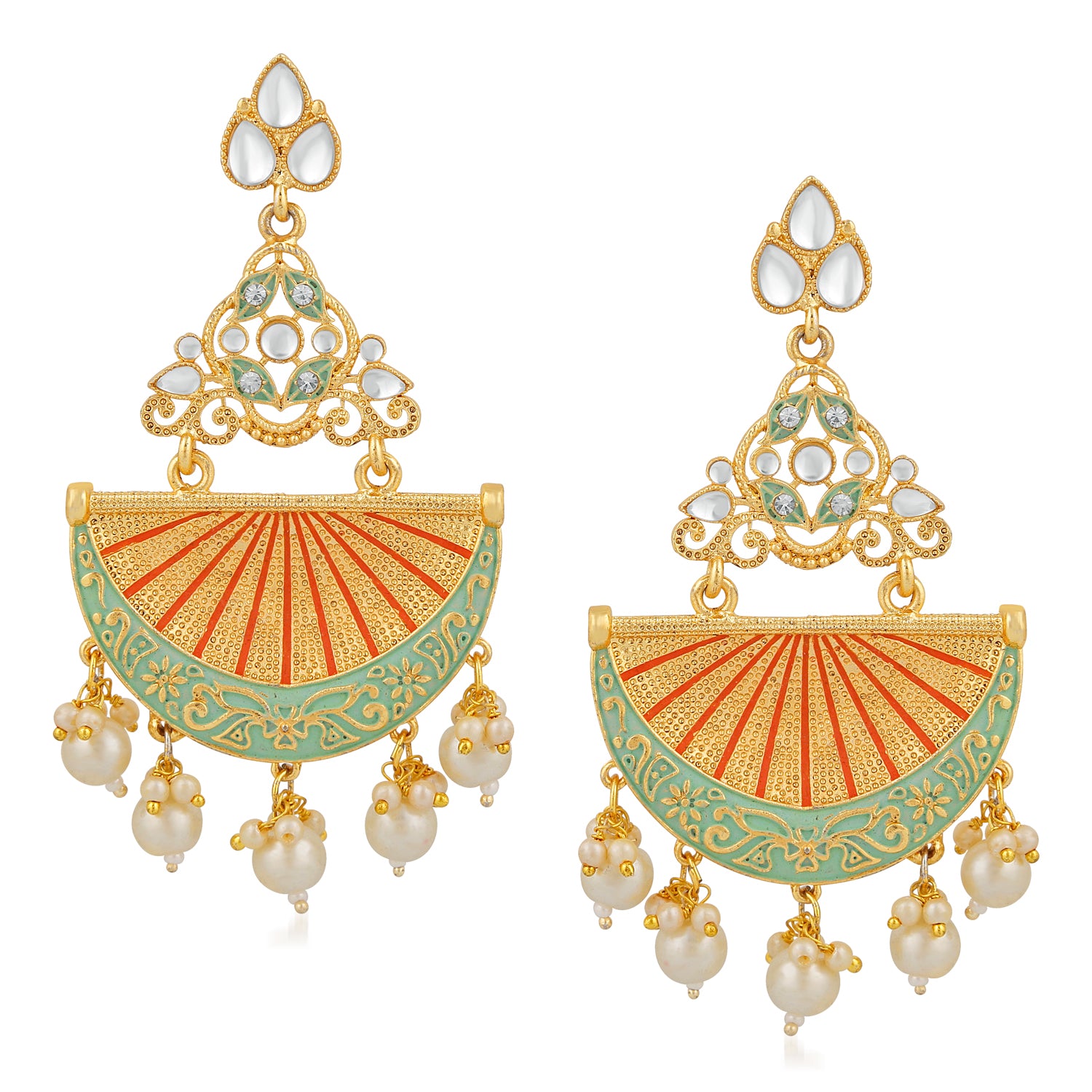 Traditional White Kundan Dangler Earring with Meenakri Work