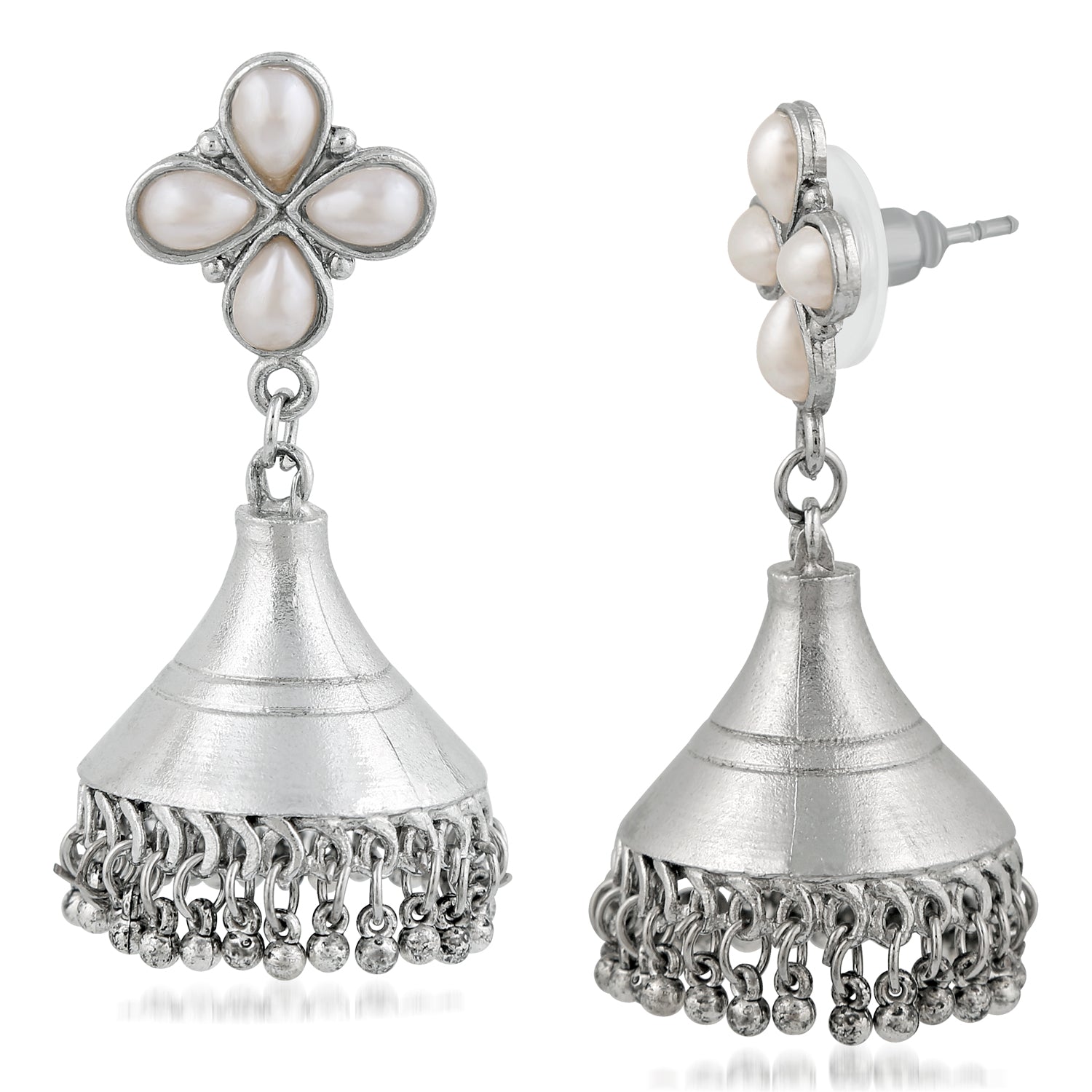 Floral Dangler Jhumki Artificial Pearl Earrings
