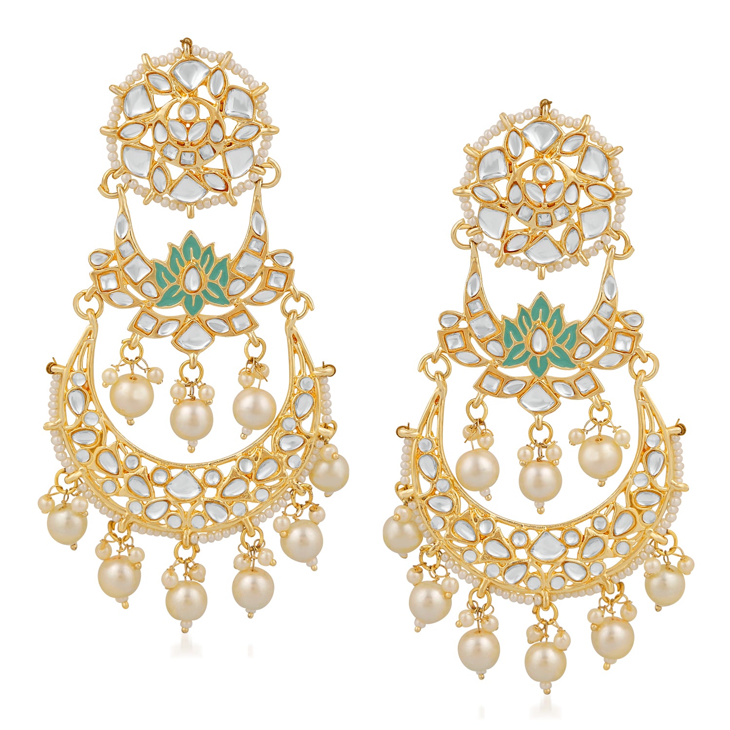 Ethnic White Kundan Chandbali Dangler Earring
