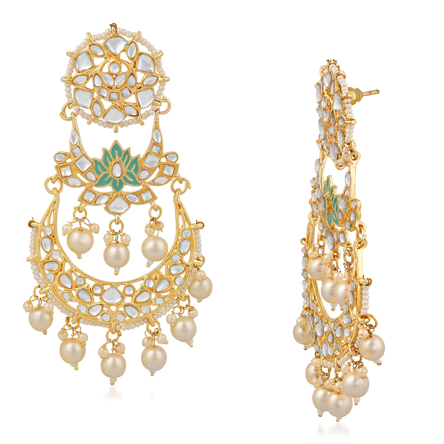Ethnic White Kundan Chandbali Dangler Earring