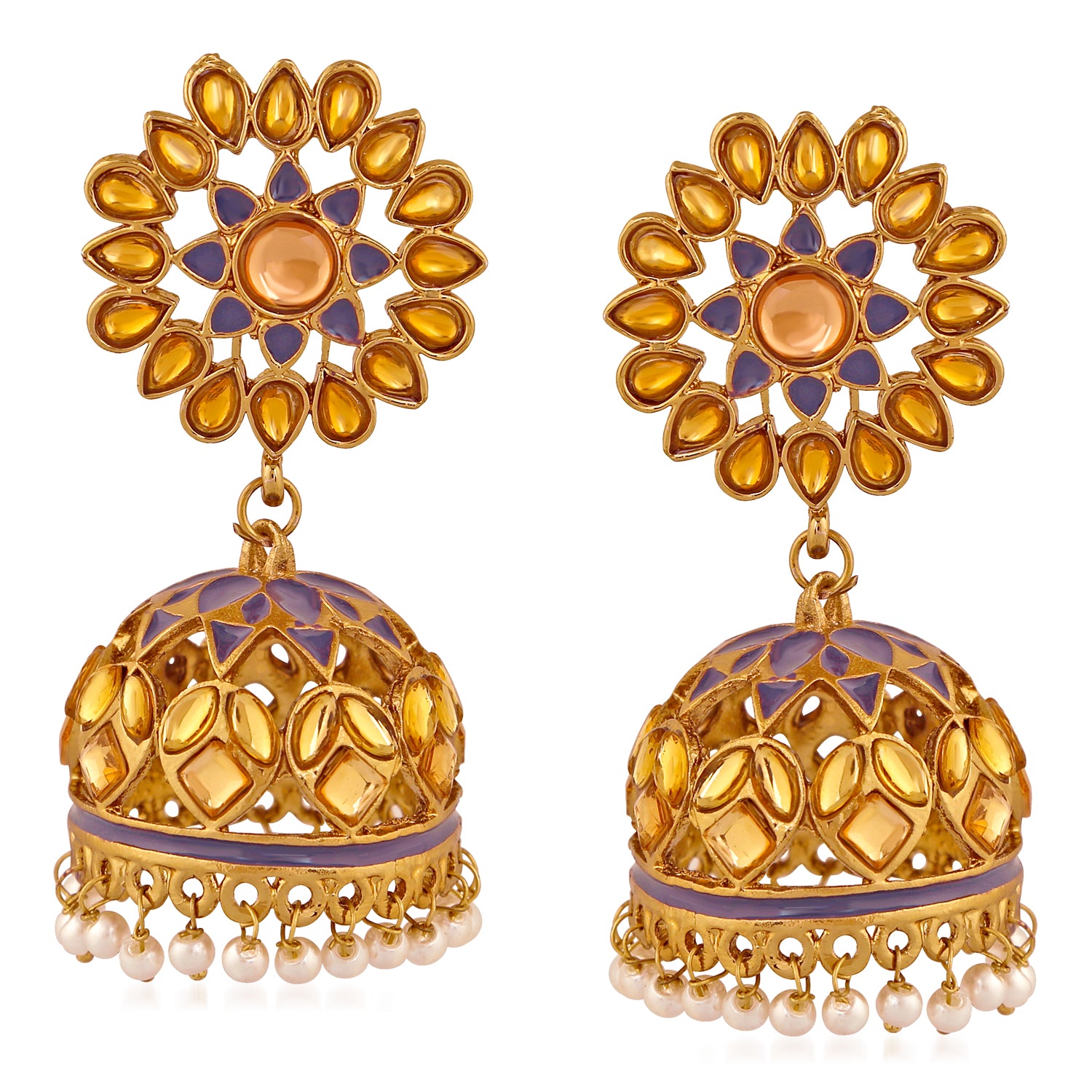Traditional Meenakari Work Floral Jhumka Earrings