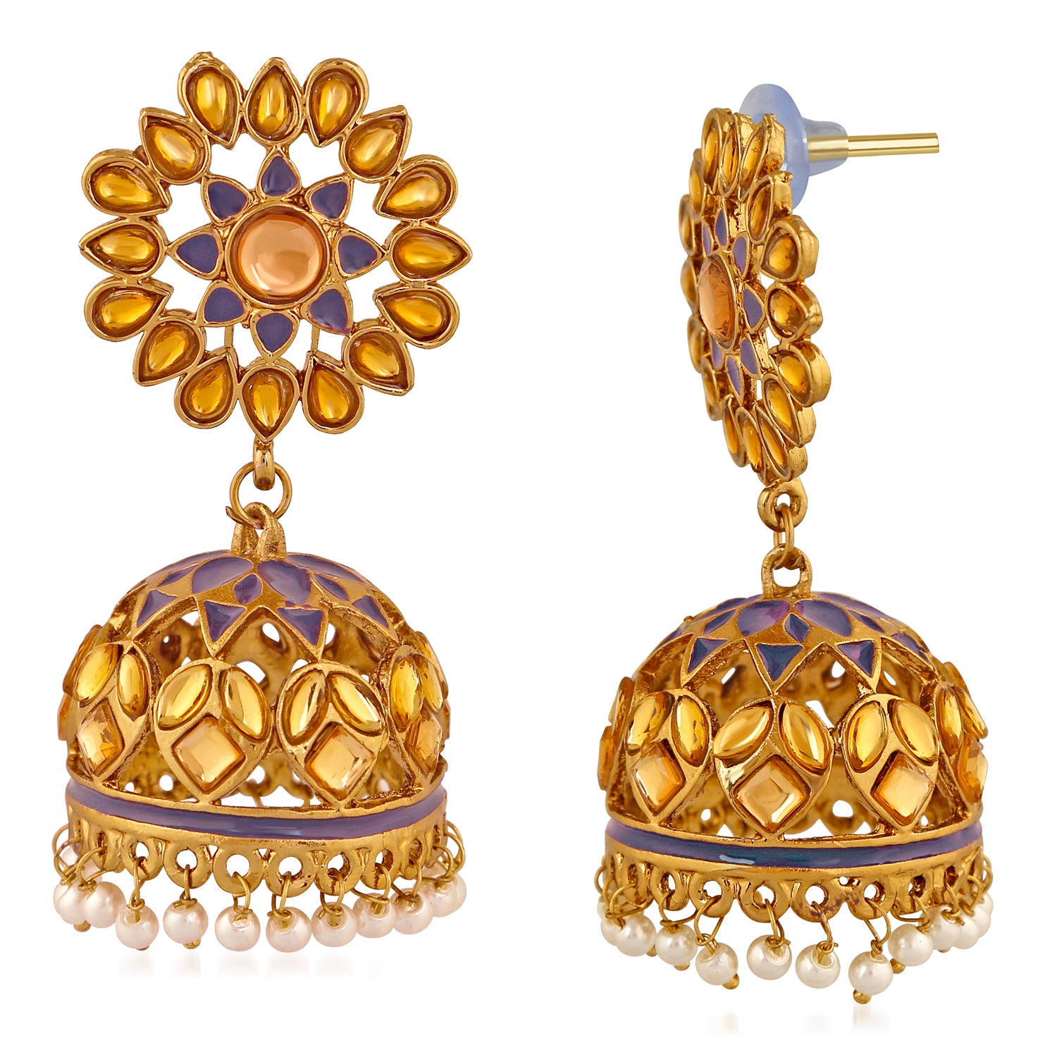 Traditional Meenakari Work Floral Jhumka Earrings