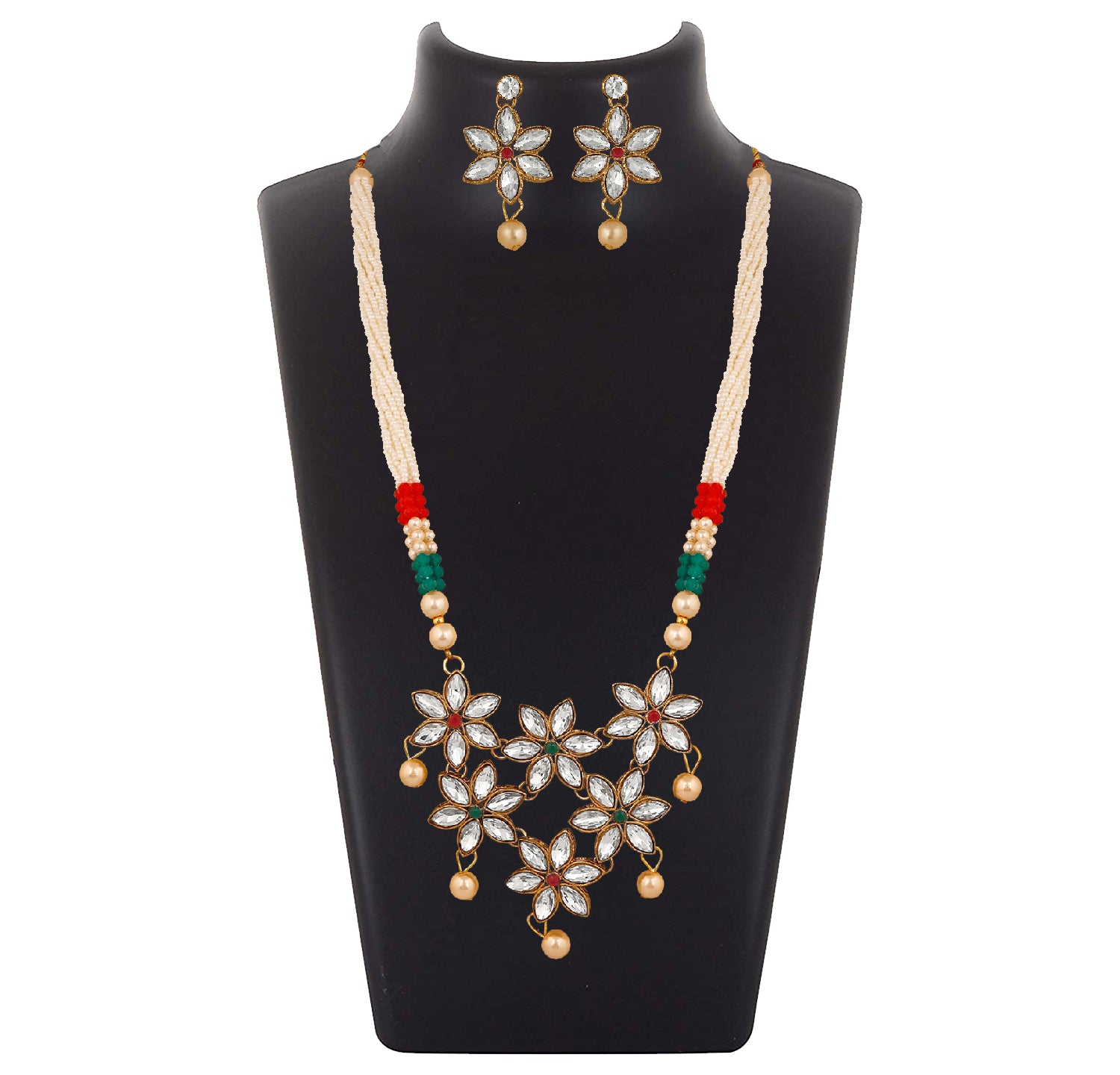 Floral Design Ethnic Necklace Set with Kundan and Artifical Pearl