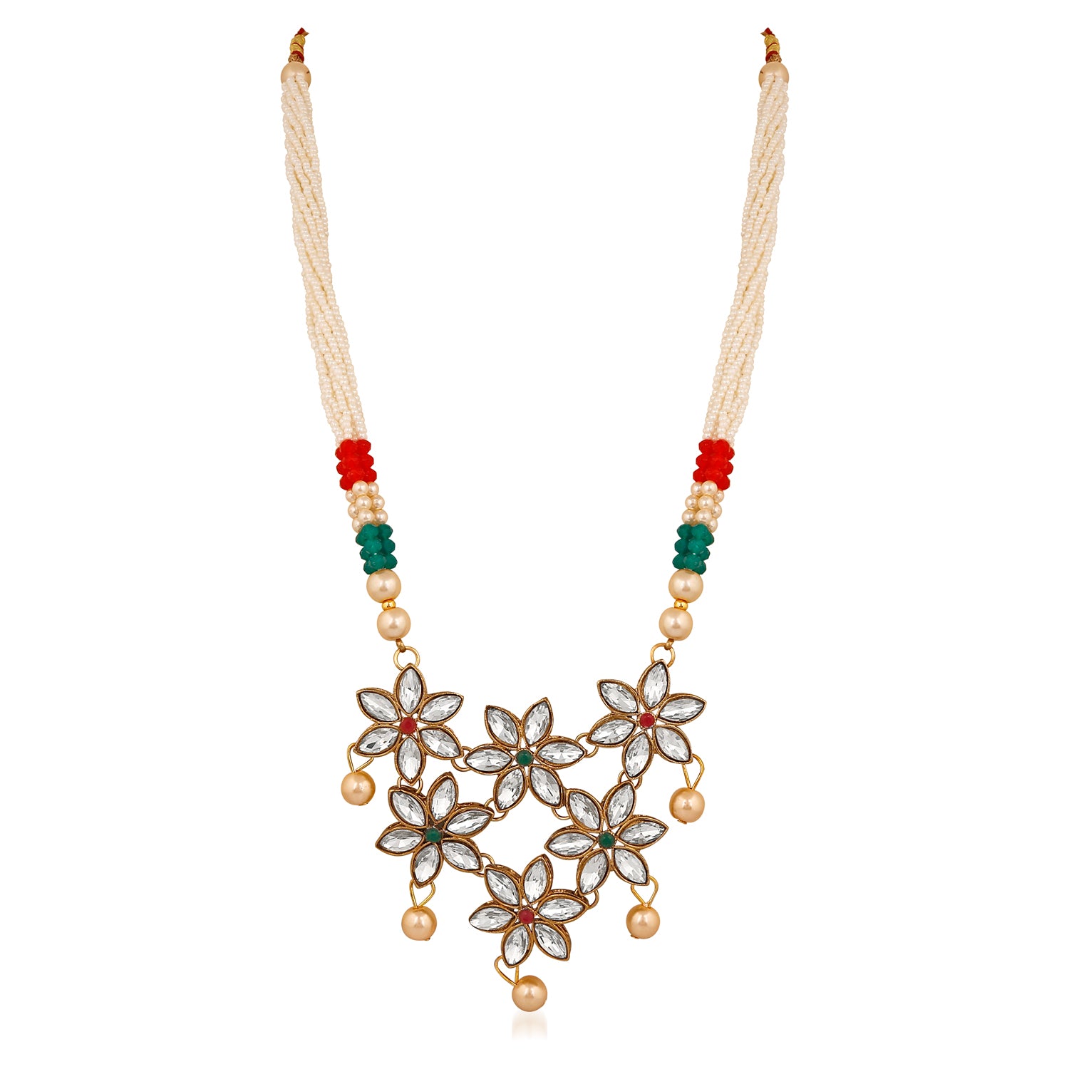 Floral Design Ethnic Necklace Set with Kundan and Artifical Pearl