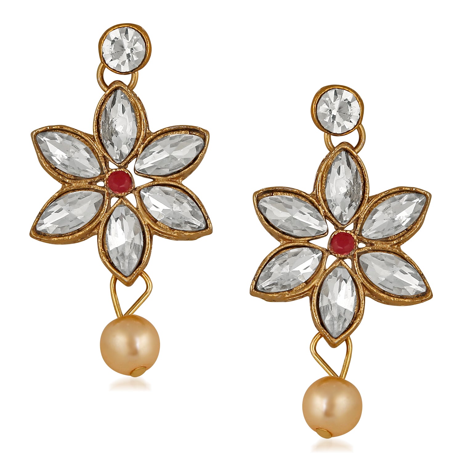 Floral Design Ethnic Necklace Set with Kundan and Artifical Pearl