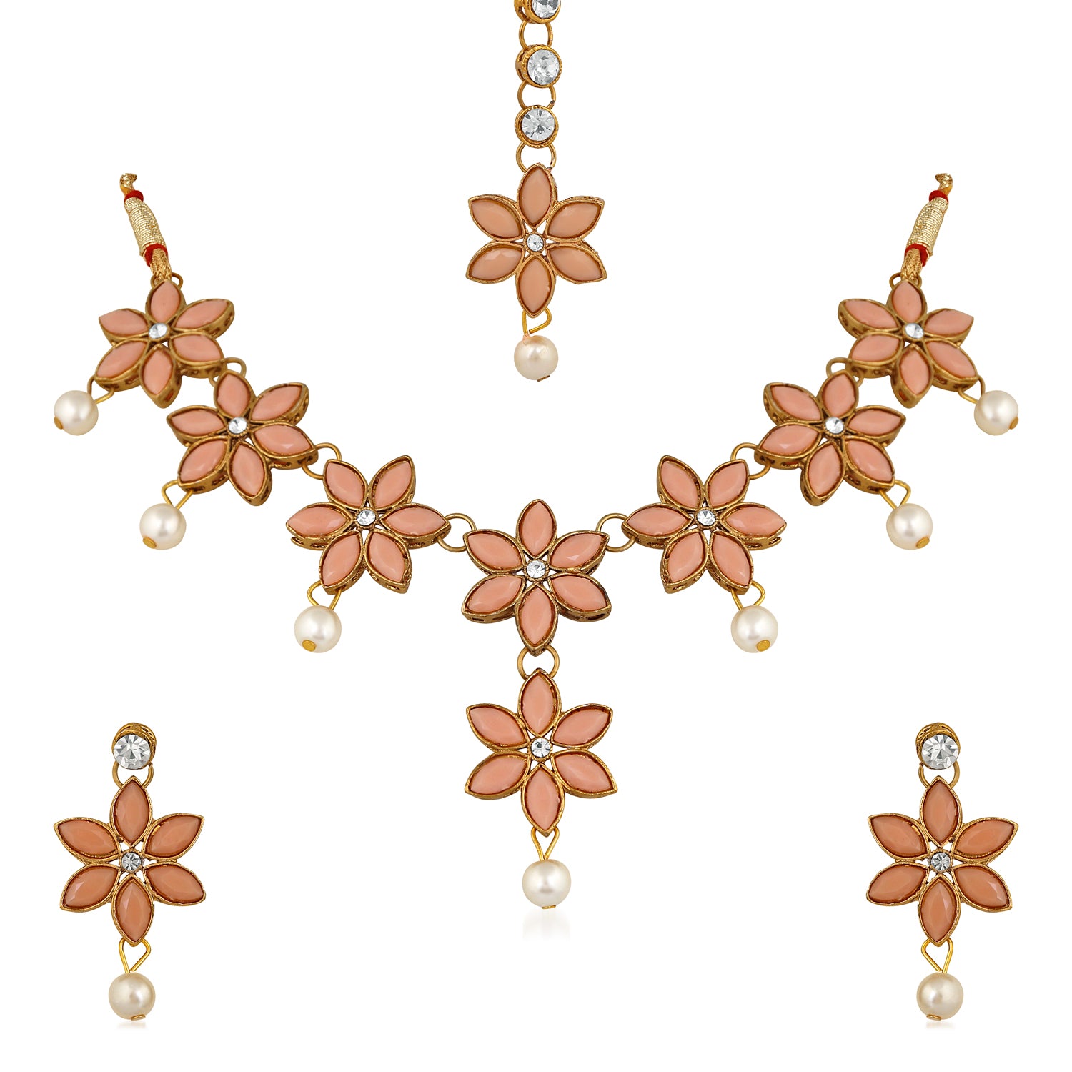 Floral Design Necklace Set with Kundan and Artifical Pear