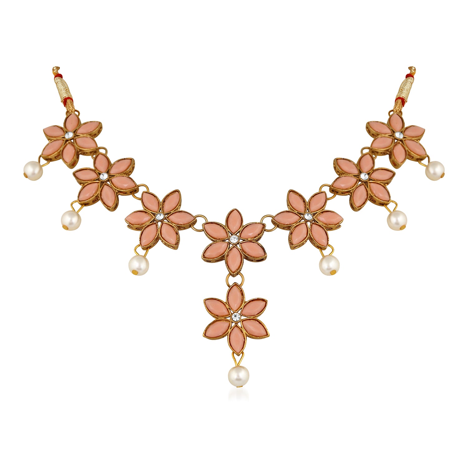 Floral Design Necklace Set with Kundan and Artifical Pear