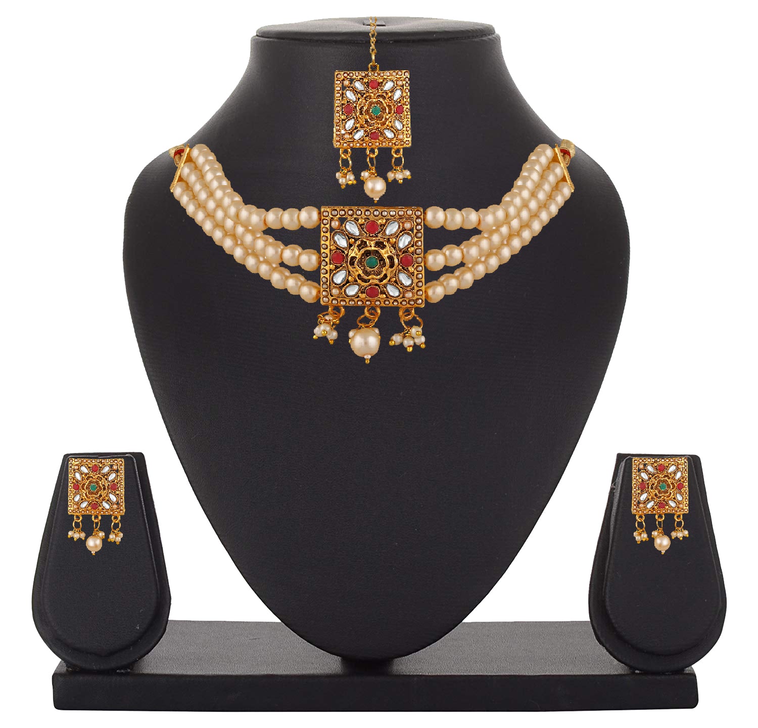 Traditional Choker Necklace Jewellery Set with Kundan and Artificial Pearl