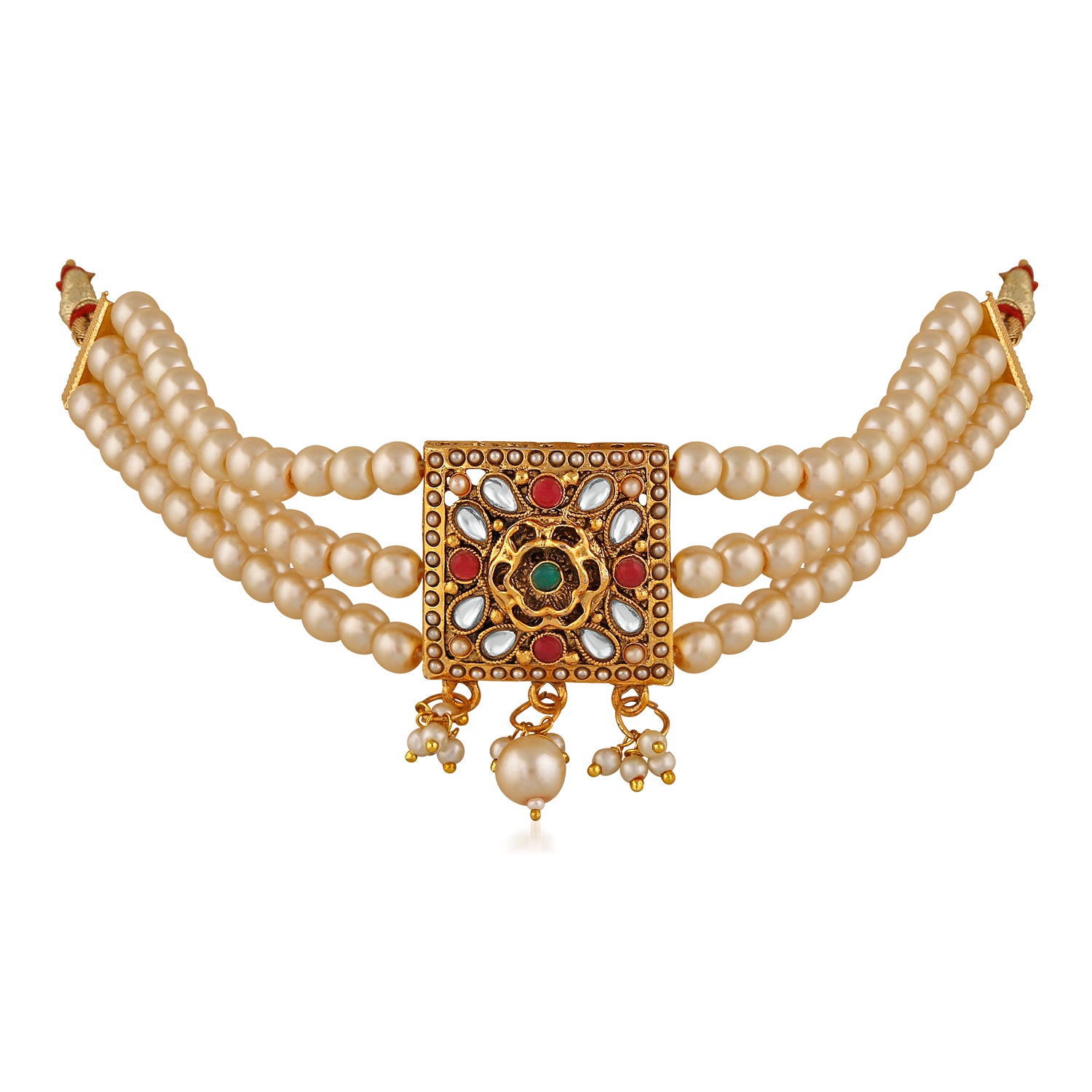 Traditional Choker Necklace Jewellery Set with Kundan and Artificial Pearl