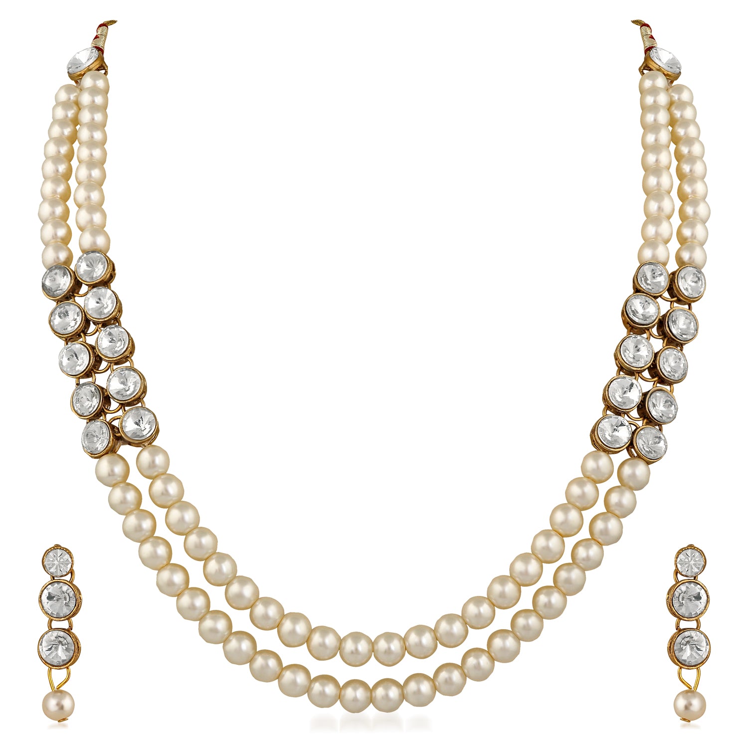 Traditional Layered Necklace Set Kundan and Artificial Pearl