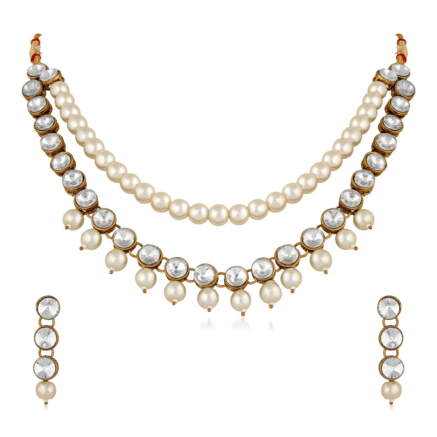 Traditional Layered Necklace Set Kundan and Artificial Pearl