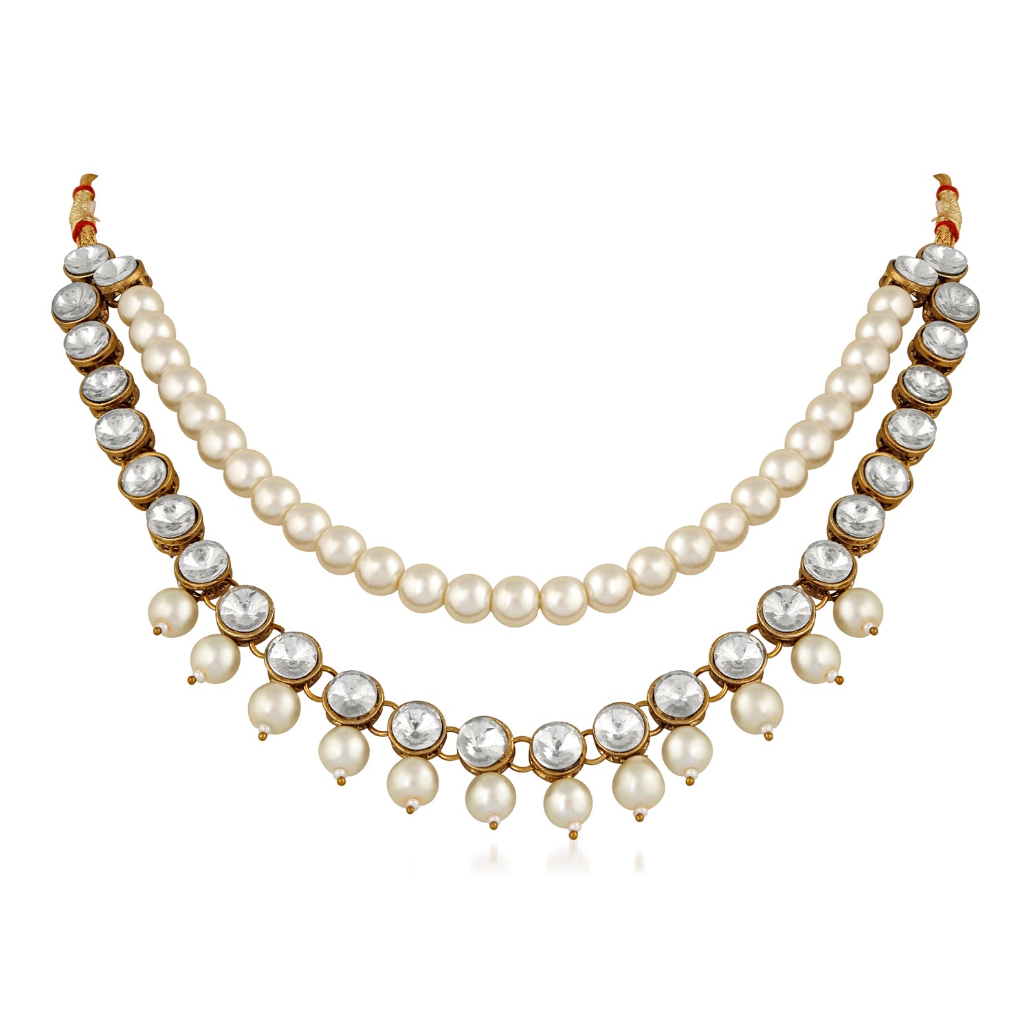 Traditional Layered Necklace Set Kundan and Artificial Pearl