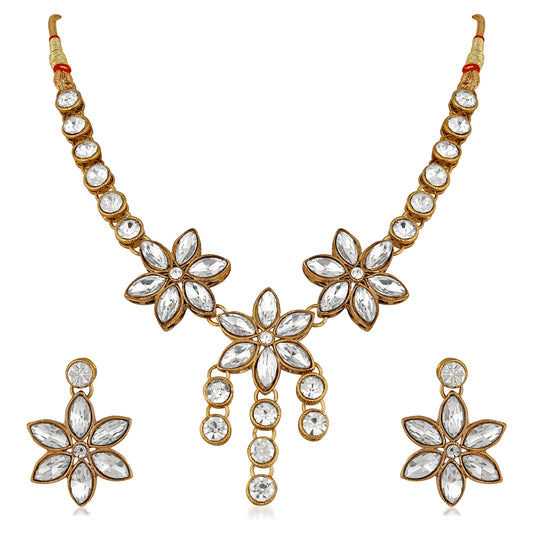 Floral Traditional Necklace Set with Jewellery Kundan and Artificial Pearl
