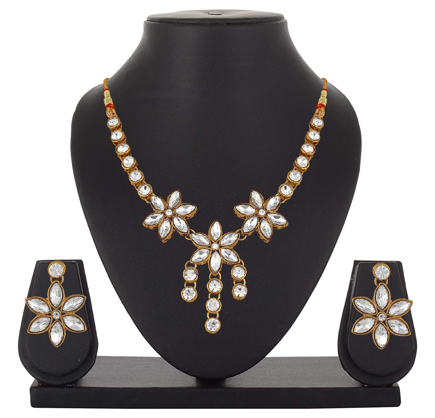 Floral Traditional Necklace Set with Jewellery Kundan and Artificial Pearl