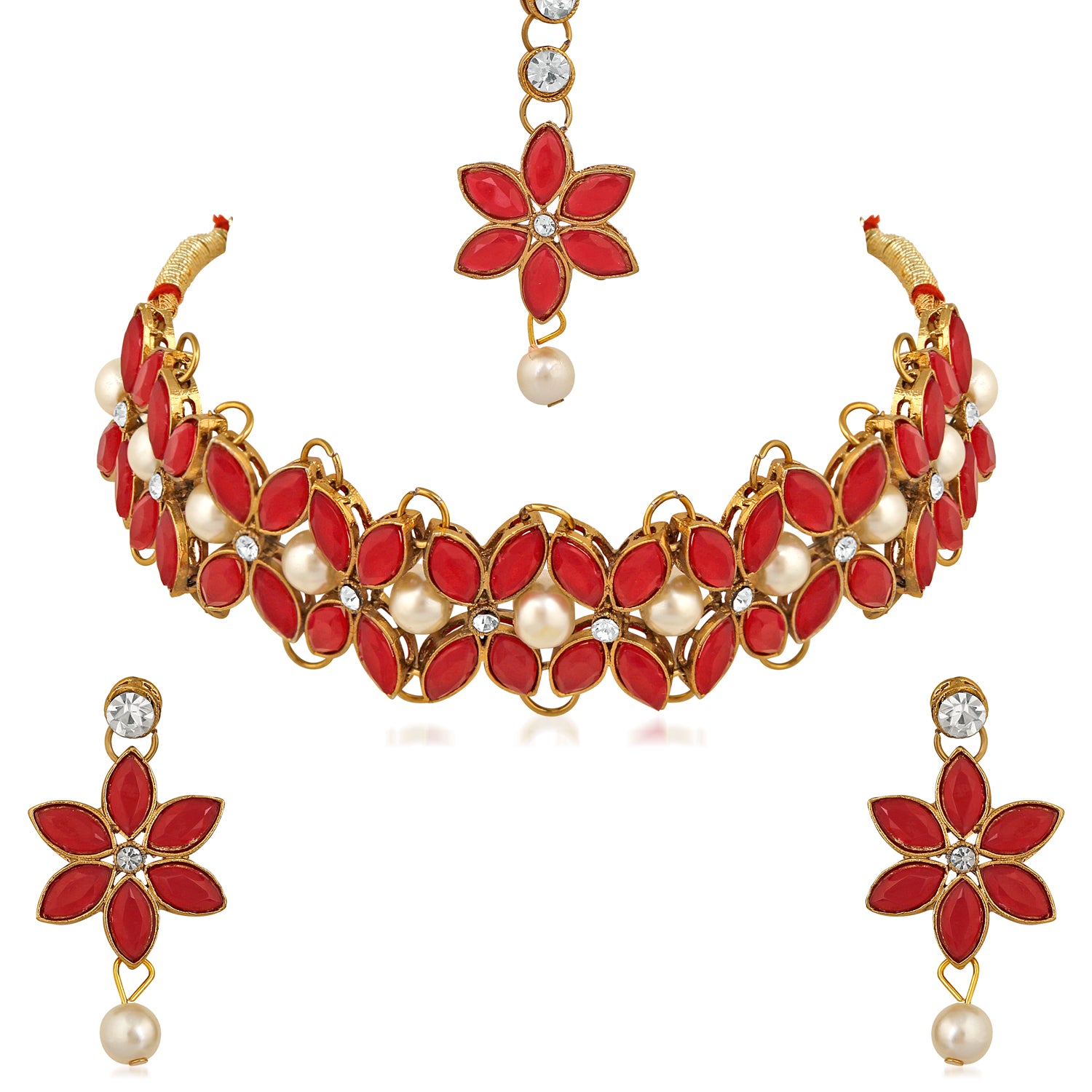 Floral Traditional Choker Necklace Set with Jewellery Kundan and Artificial Pearl