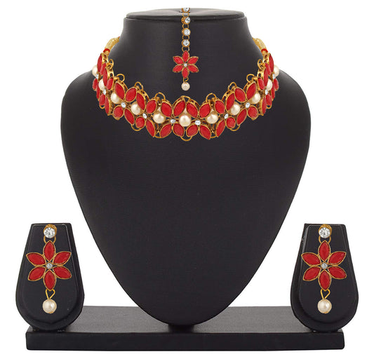 Floral Traditional Choker Necklace Set with Jewellery Kundan and Artificial Pearl