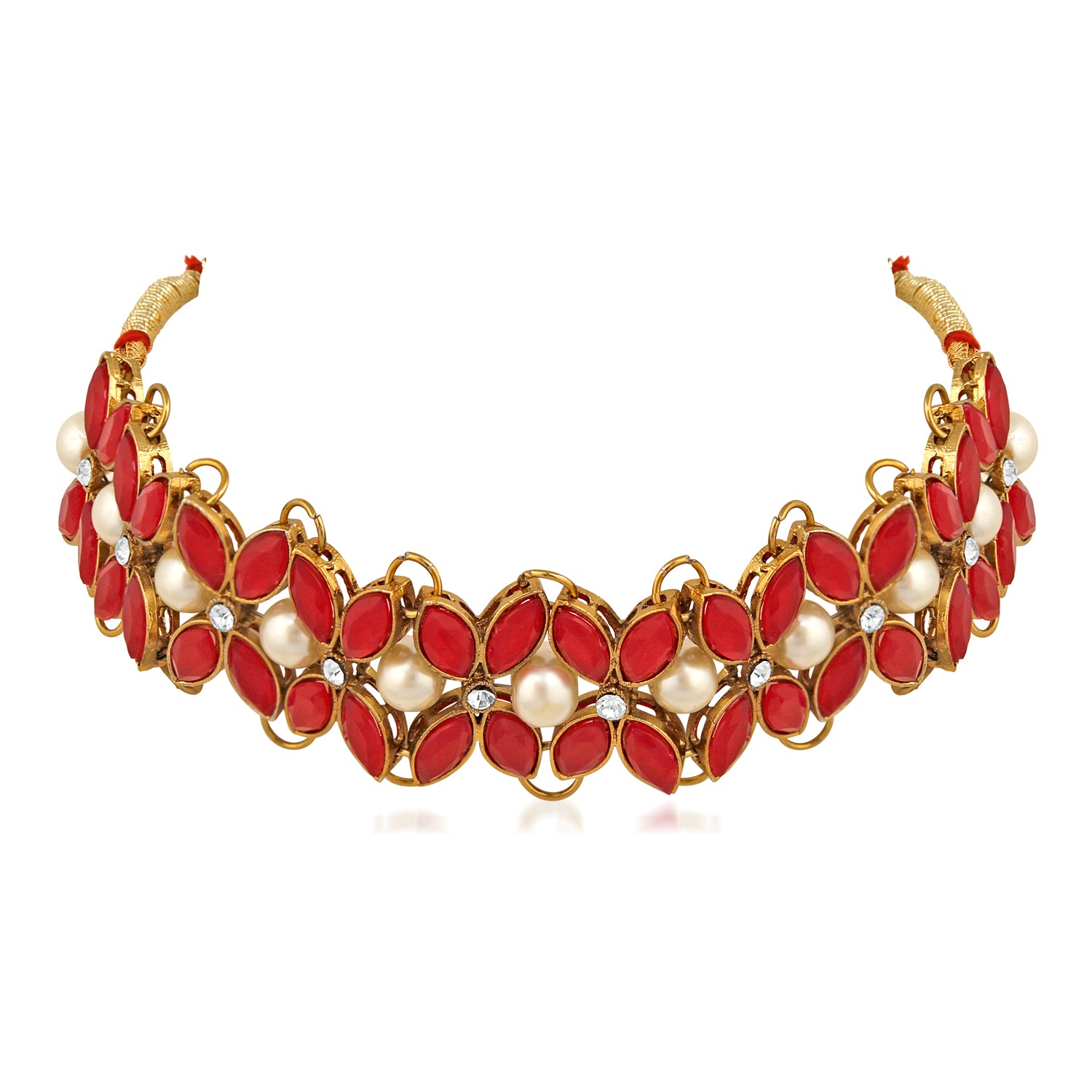 Floral Traditional Choker Necklace Set with Jewellery Kundan and Artificial Pearl