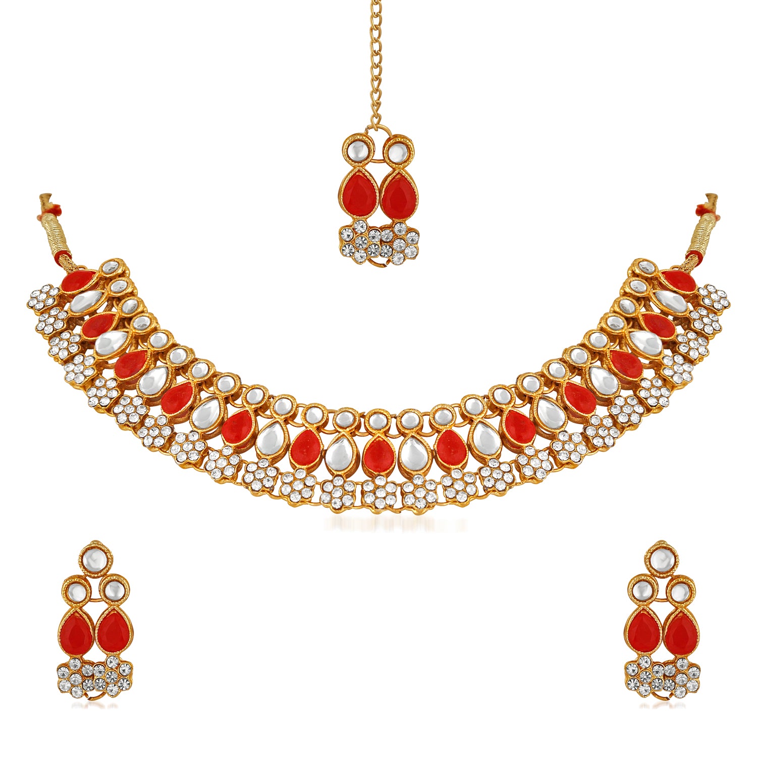 Traditional Choker Necklace Set with Jewellery Kundan and Artificial Pearl