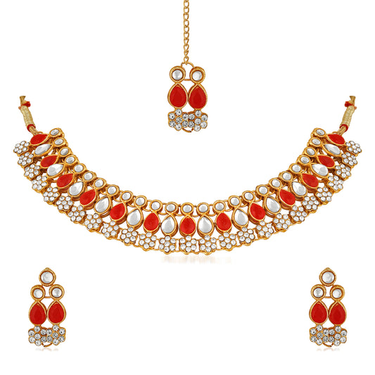 Traditional Choker Necklace Set with Jewellery Kundan and Artificial Pearl