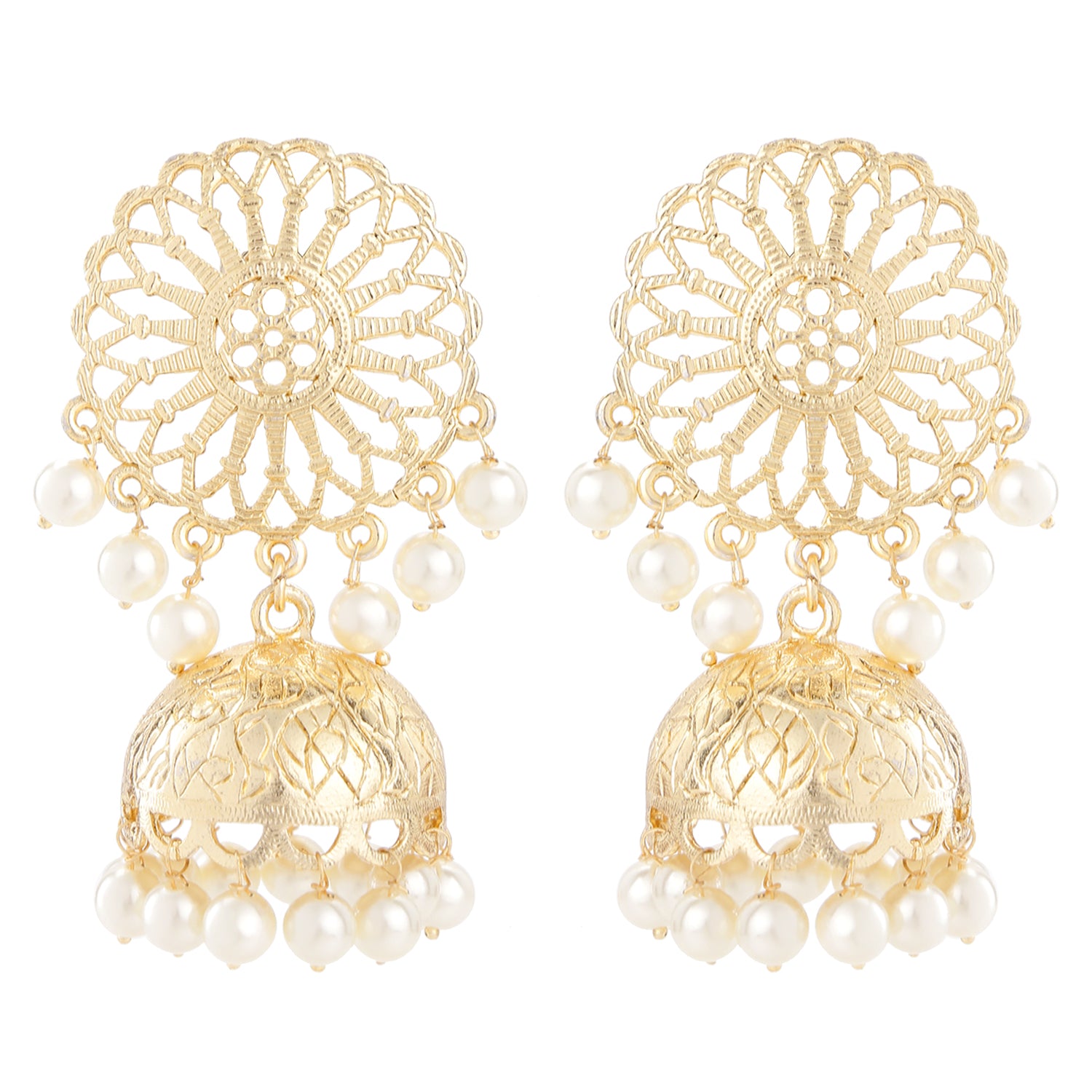 Traditional Ethnic White Kundan Floral Jhumka Earrings