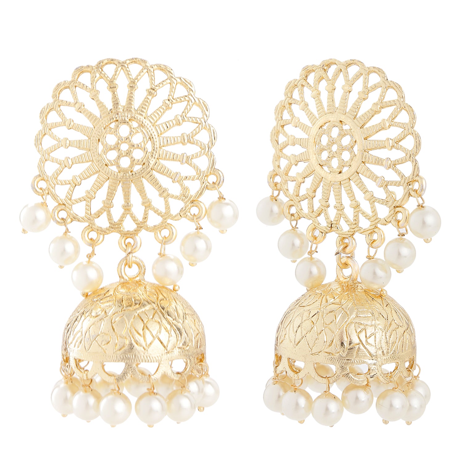 Traditional Ethnic White Kundan Floral Jhumka Earrings