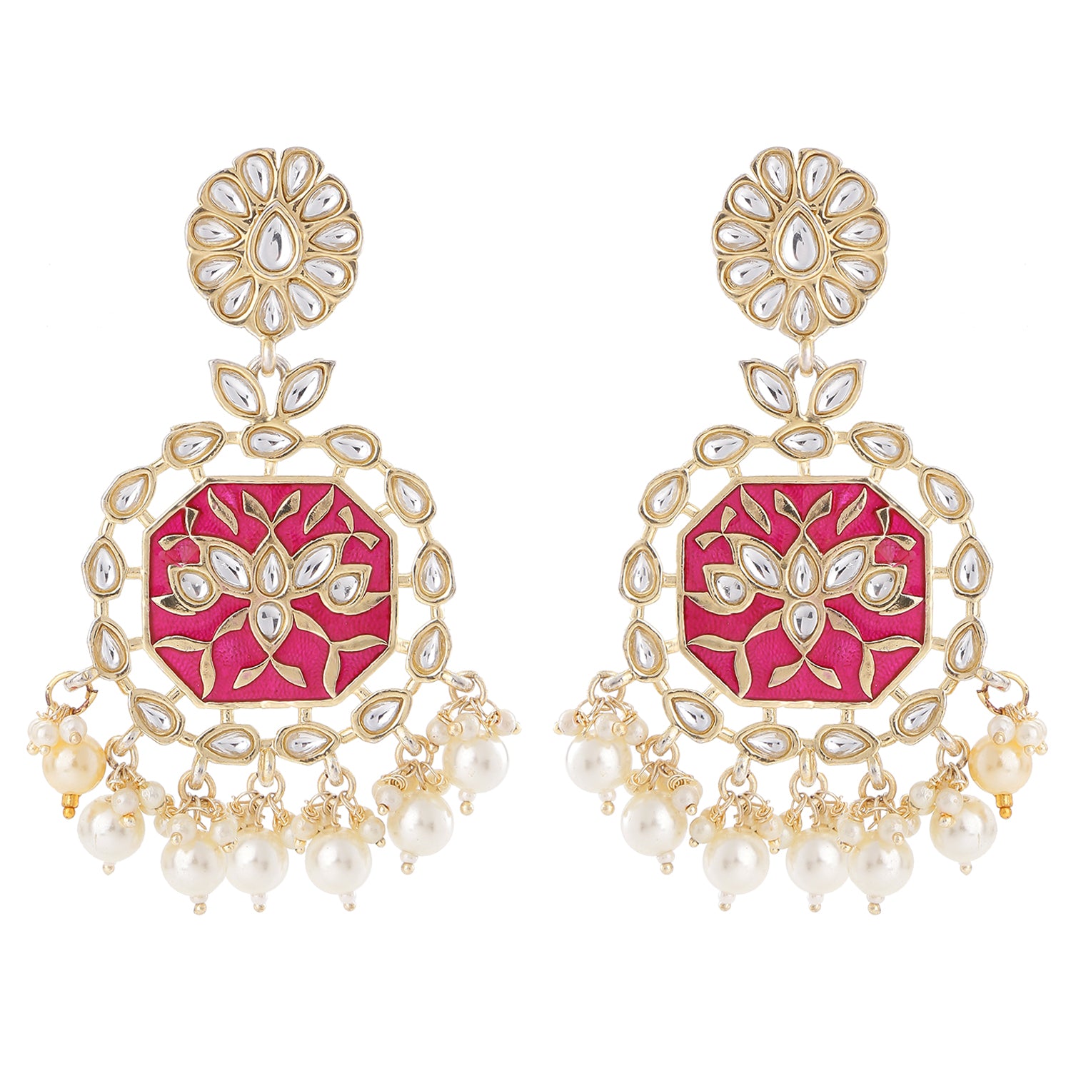 Traditional Ethnic Kundan and Meenakari Work Jhumki Earrings