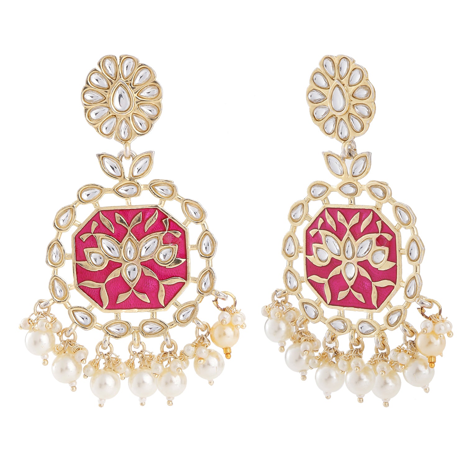 Traditional Ethnic Kundan and Meenakari Work Jhumki Earrings