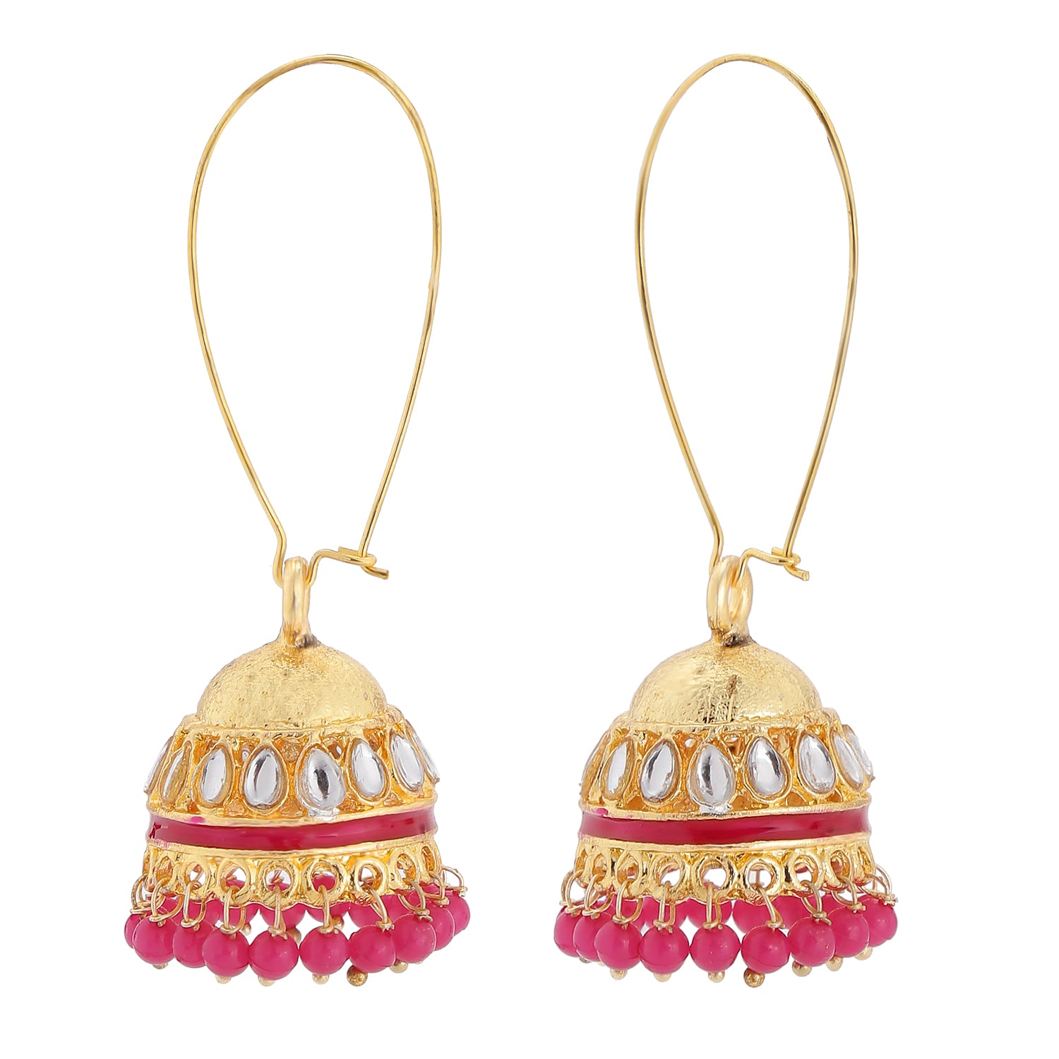 Traditional Ethnic Kundan and Meenakari Work Long Jhumki Earrings