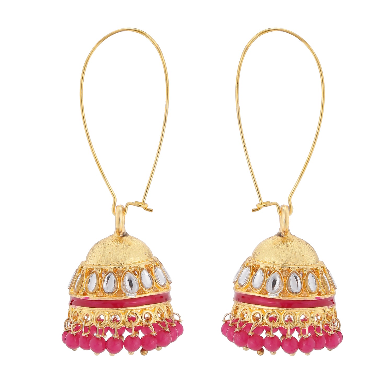 Traditional Ethnic Kundan and Meenakari Work Long Jhumki Earrings