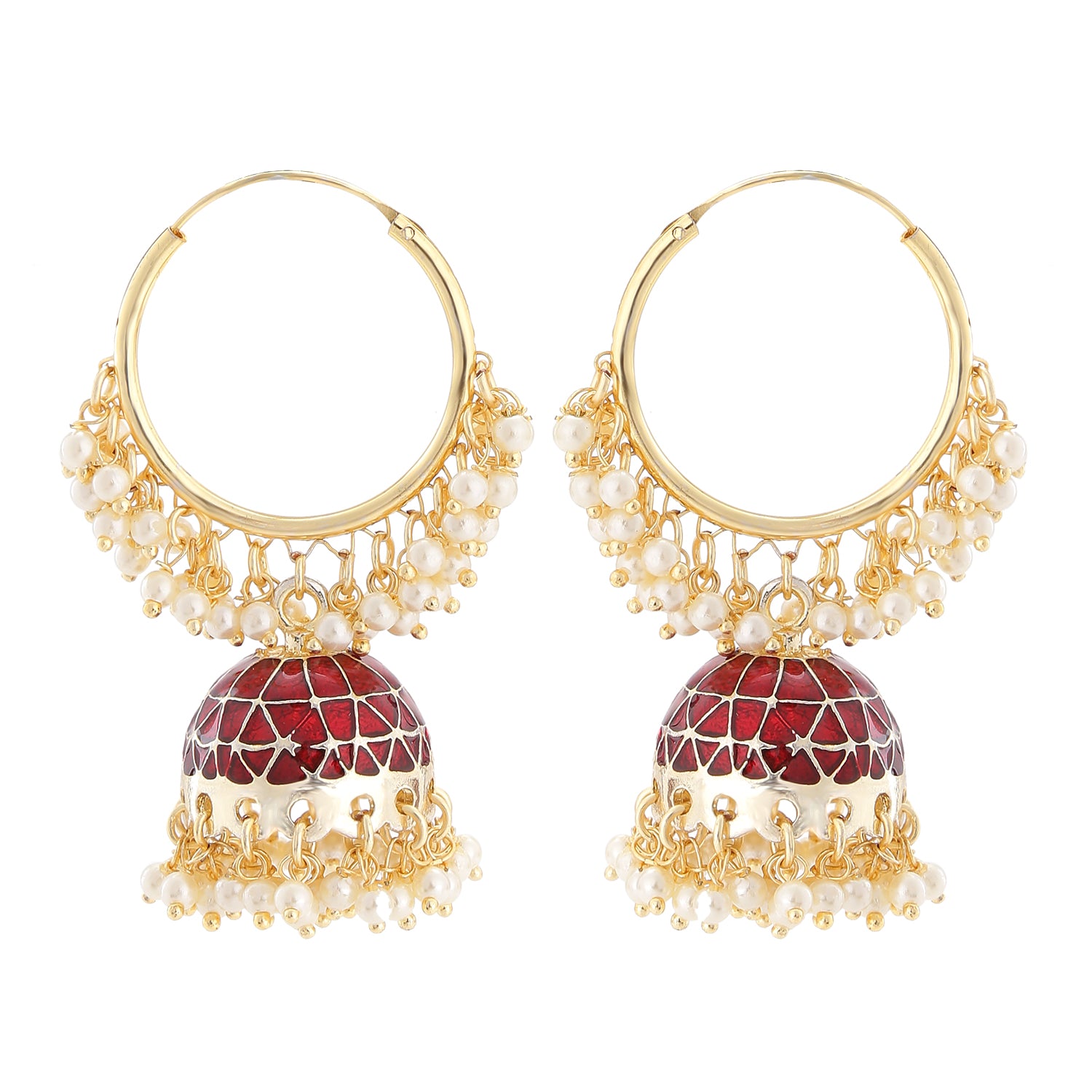 Meenakari Work Enamelled Artificial Pearl Bali Jhumki Earrings