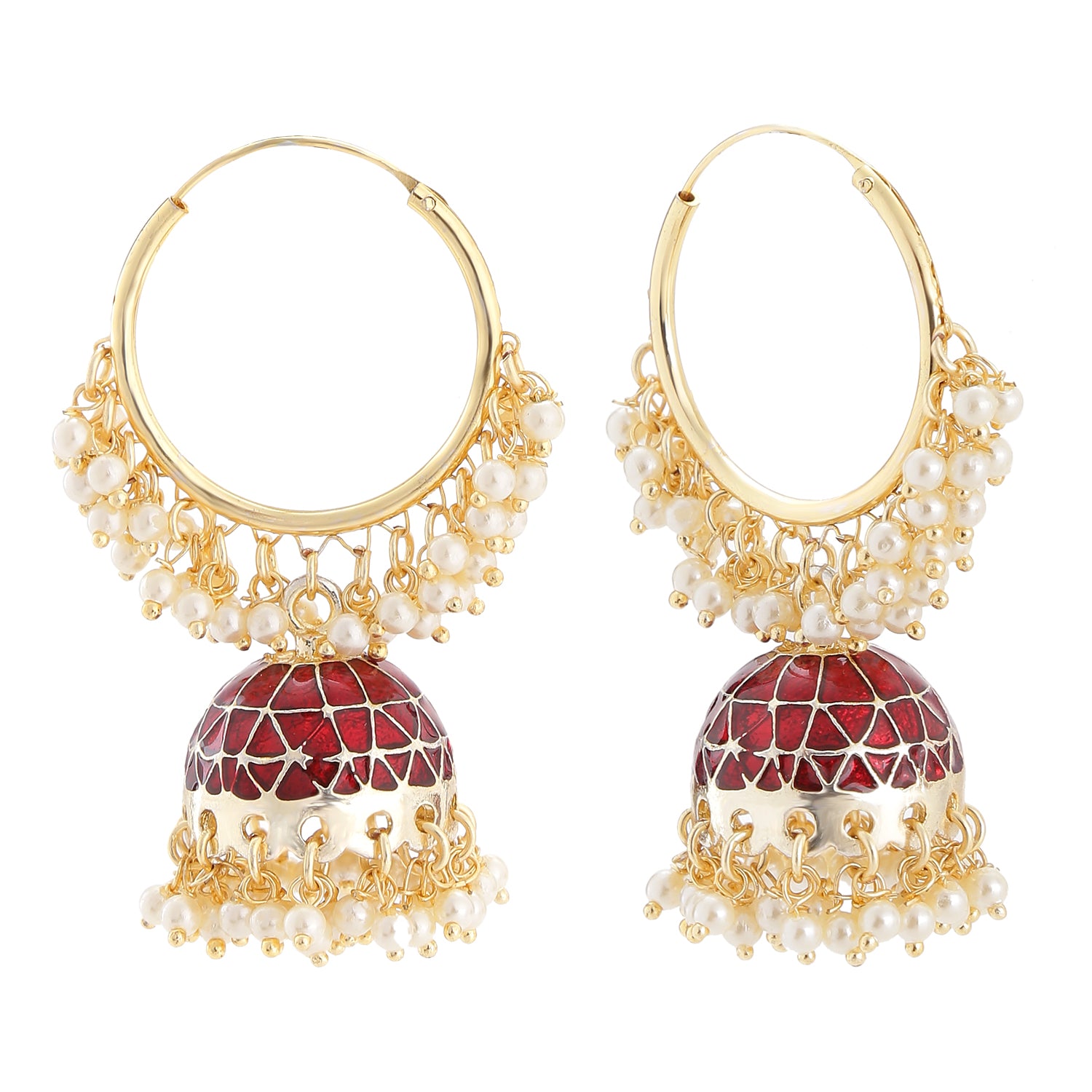 Meenakari Work Enamelled Artificial Pearl Bali Jhumki Earrings