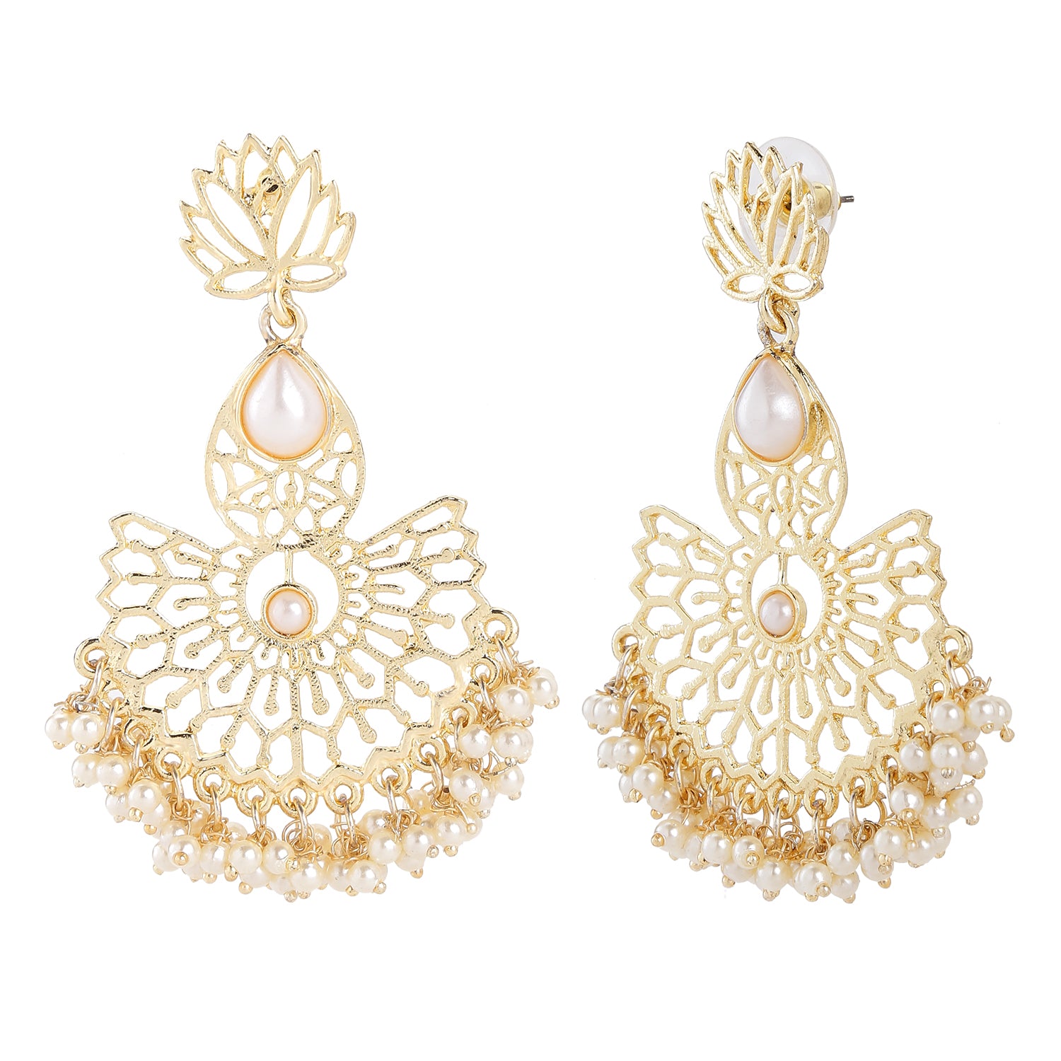 Traditional Ethnic Artificial Pearl Floral Dangler Earrings