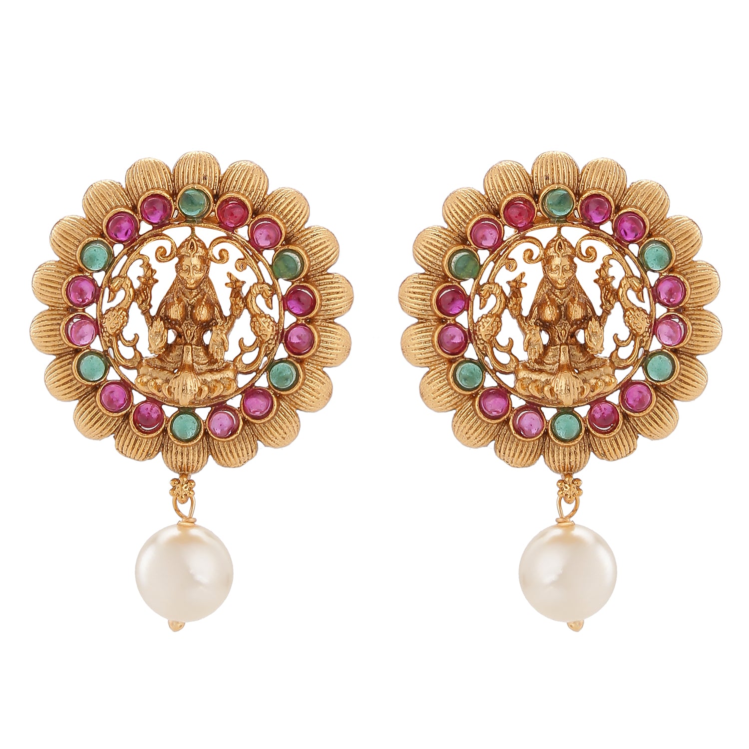 Traditional Ethnic Maa Laxmi Crystal Dangler Earrings