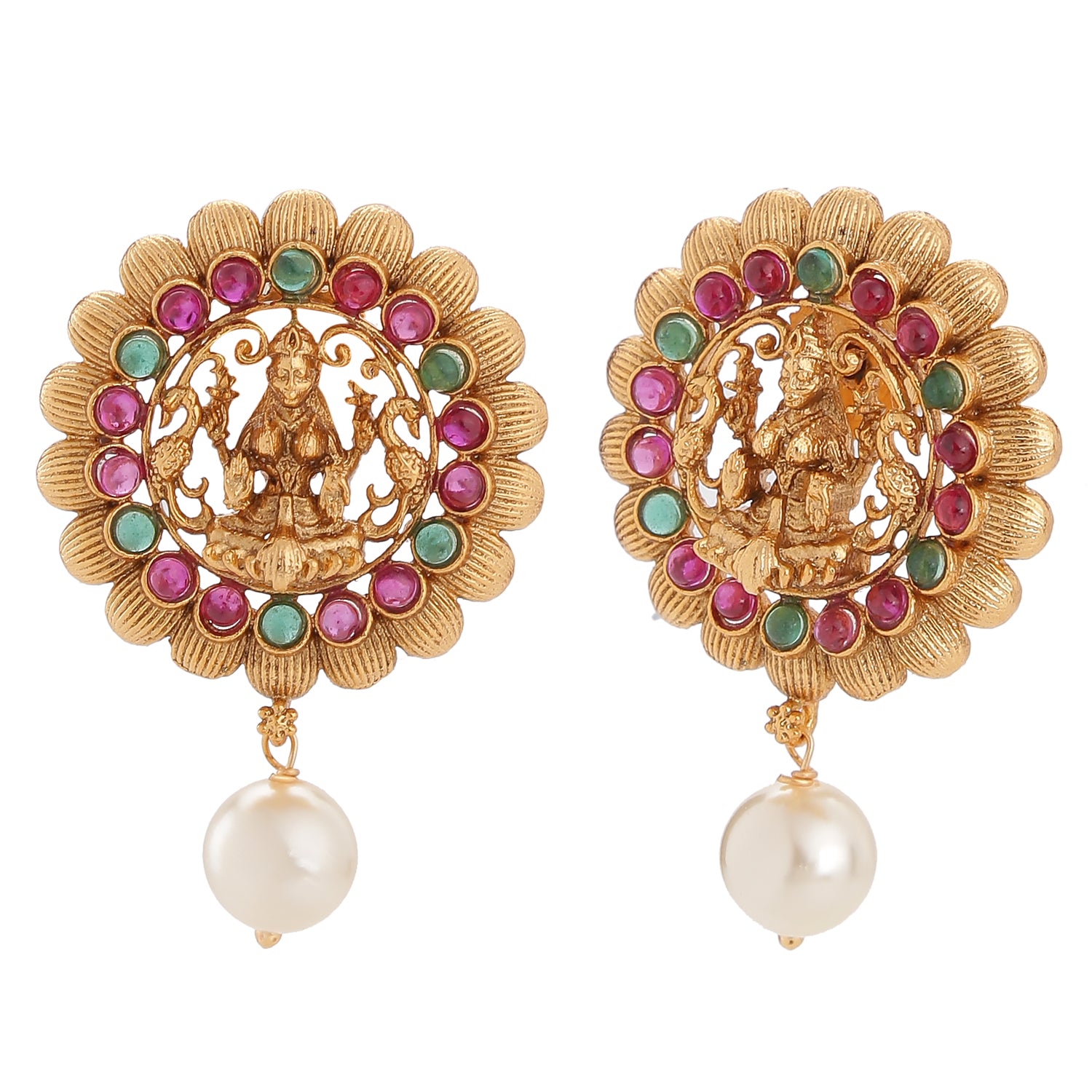 Traditional Ethnic Maa Laxmi Crystal Dangler Earrings