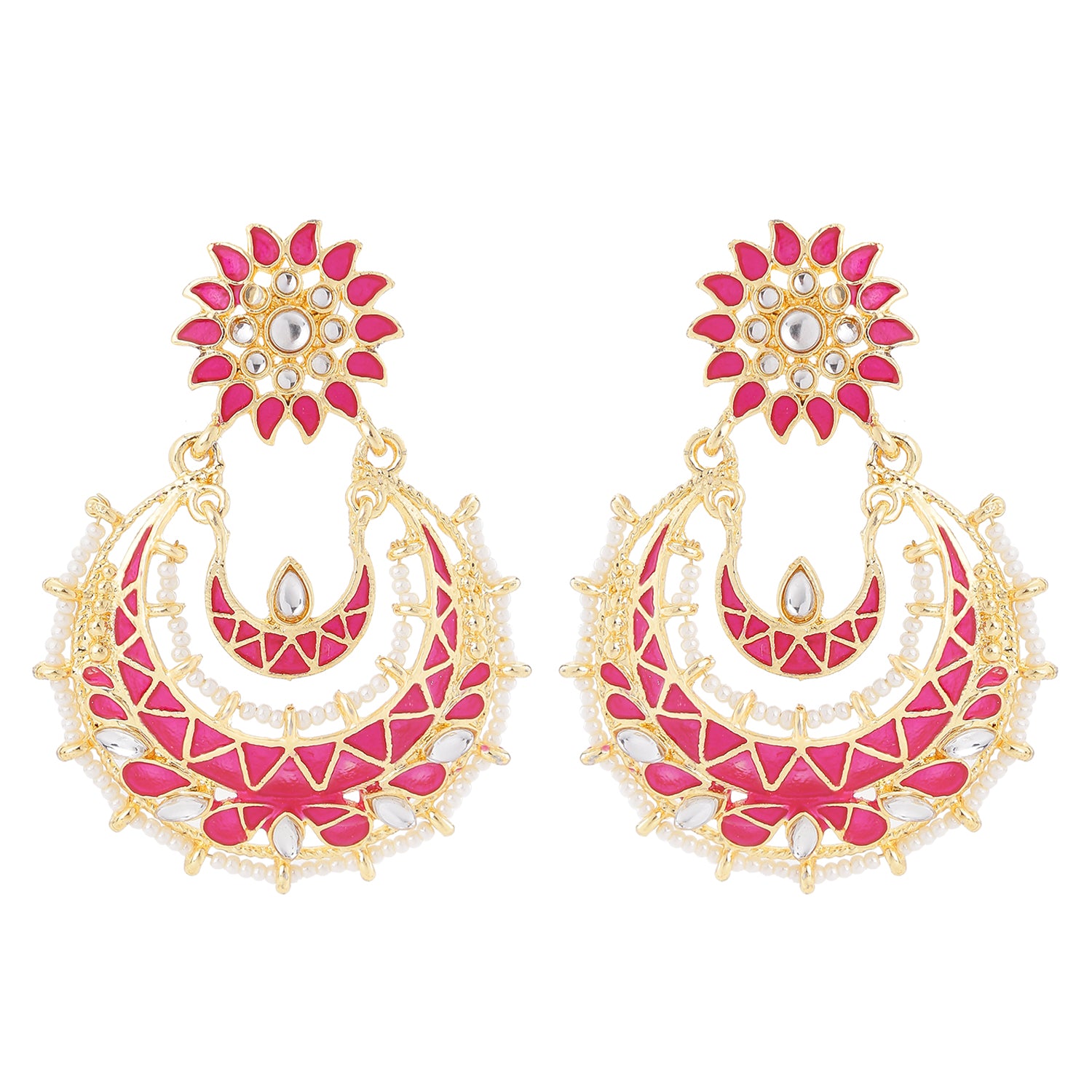 Traditional Ethnic Meenakari Work Kundan Chandbali Earrings