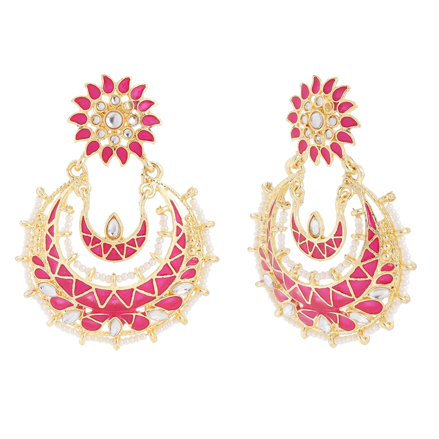 Traditional Ethnic Meenakari Work Kundan Chandbali Earrings